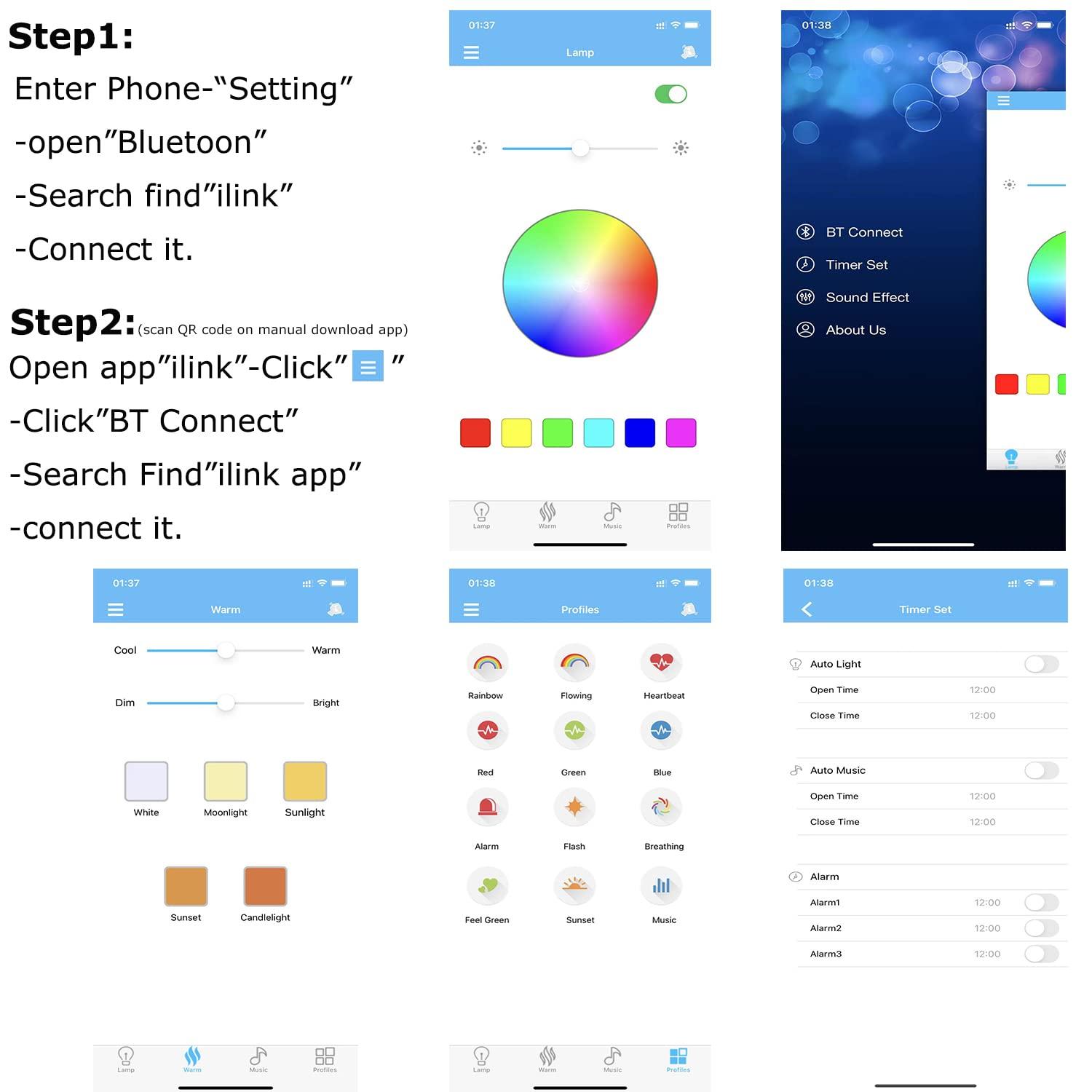Genolite Genolite Smart Light Bulb with Bluetooth Speaker 7W 350lm 2700-6500k E27 Controlled RGB Multi Color Adjustable and Dimmable by Wireless APP Music Speaker and Bulb 2 in 1 Mood Lighting