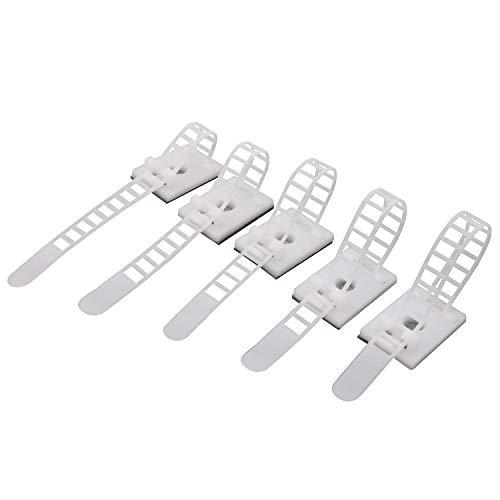 ENVISIONED Mini Cable Clips 3M Adhesive, Multipurpose Cord and Wire Organizer for Cable Management Adjustable Large - 60 Pack Bundled with 10 Bonus Reusable Cable Ties (White)