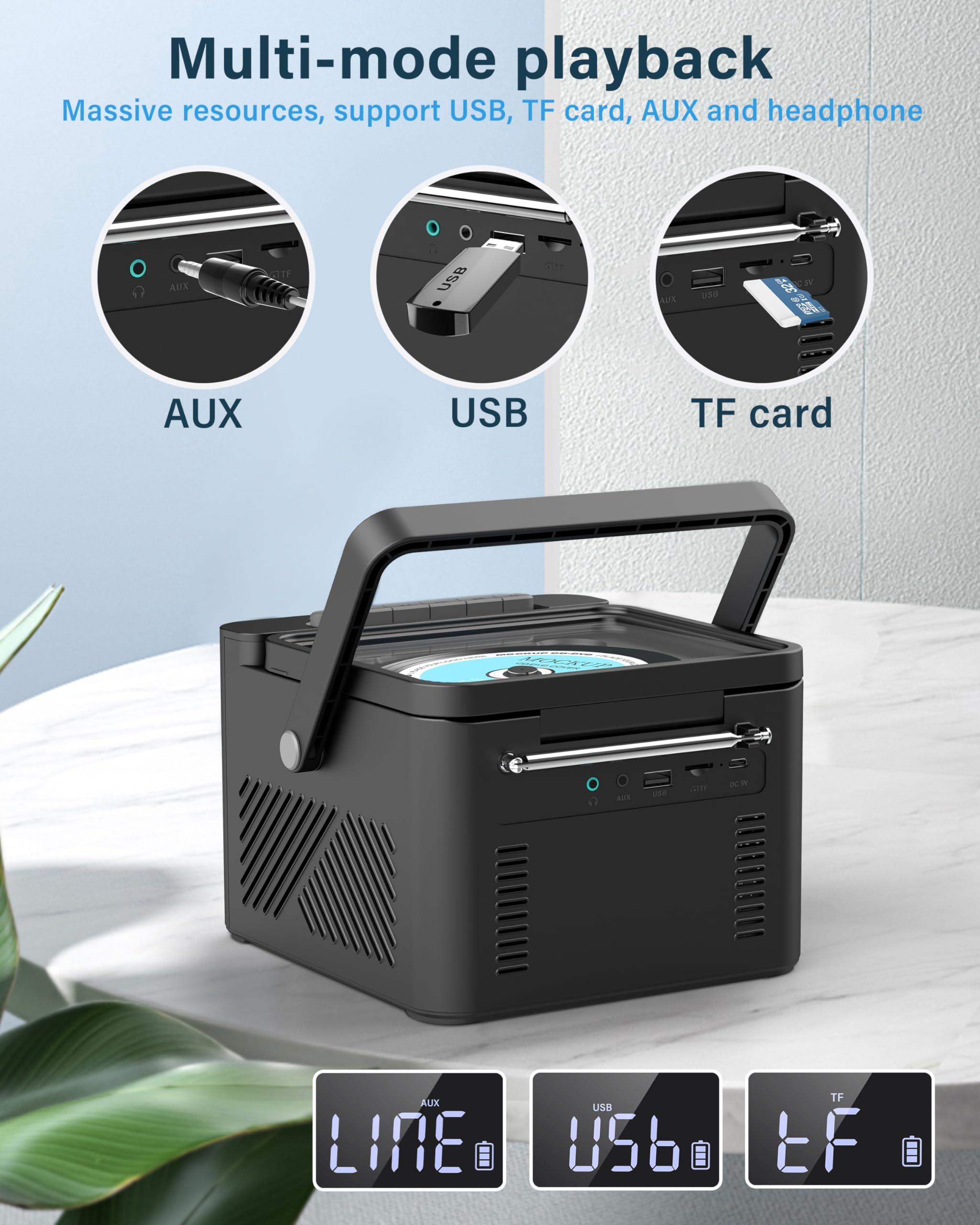 Greadio Greadio Boombox CD and Cassette Player Combo, 5000mAh Rechargable CD Player Boombox with Bluetooth Receive/Transmit/FM Radio/USB/TF/AUX/Remote Control, Boom Box CD Cassette Player for Home Outdoor