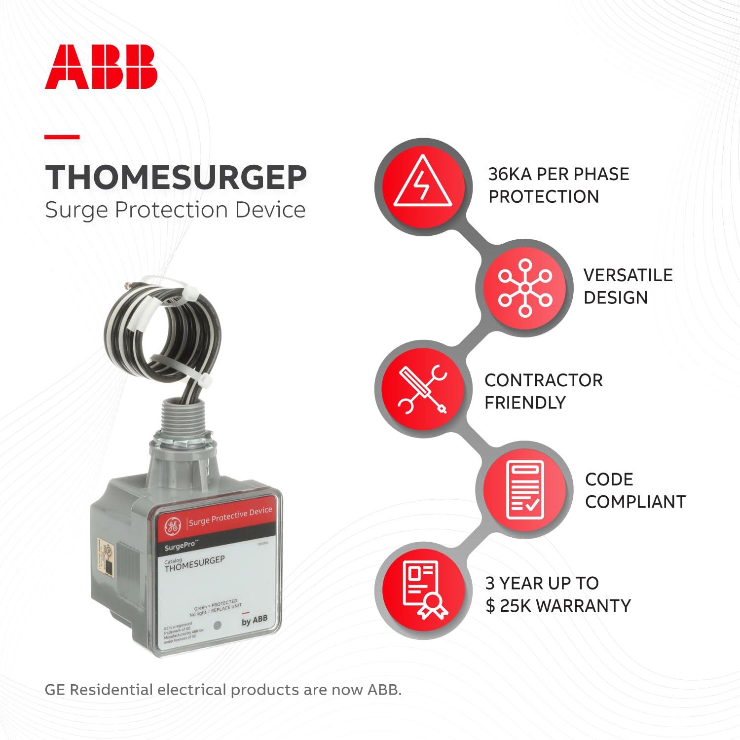 ABB THOMESURGEP by ABB SurgePro Surge Protective Device Externally Mounted Wired Residential SPD for Retail and Home Type 1 SPD Safe, Reliable, and Functional