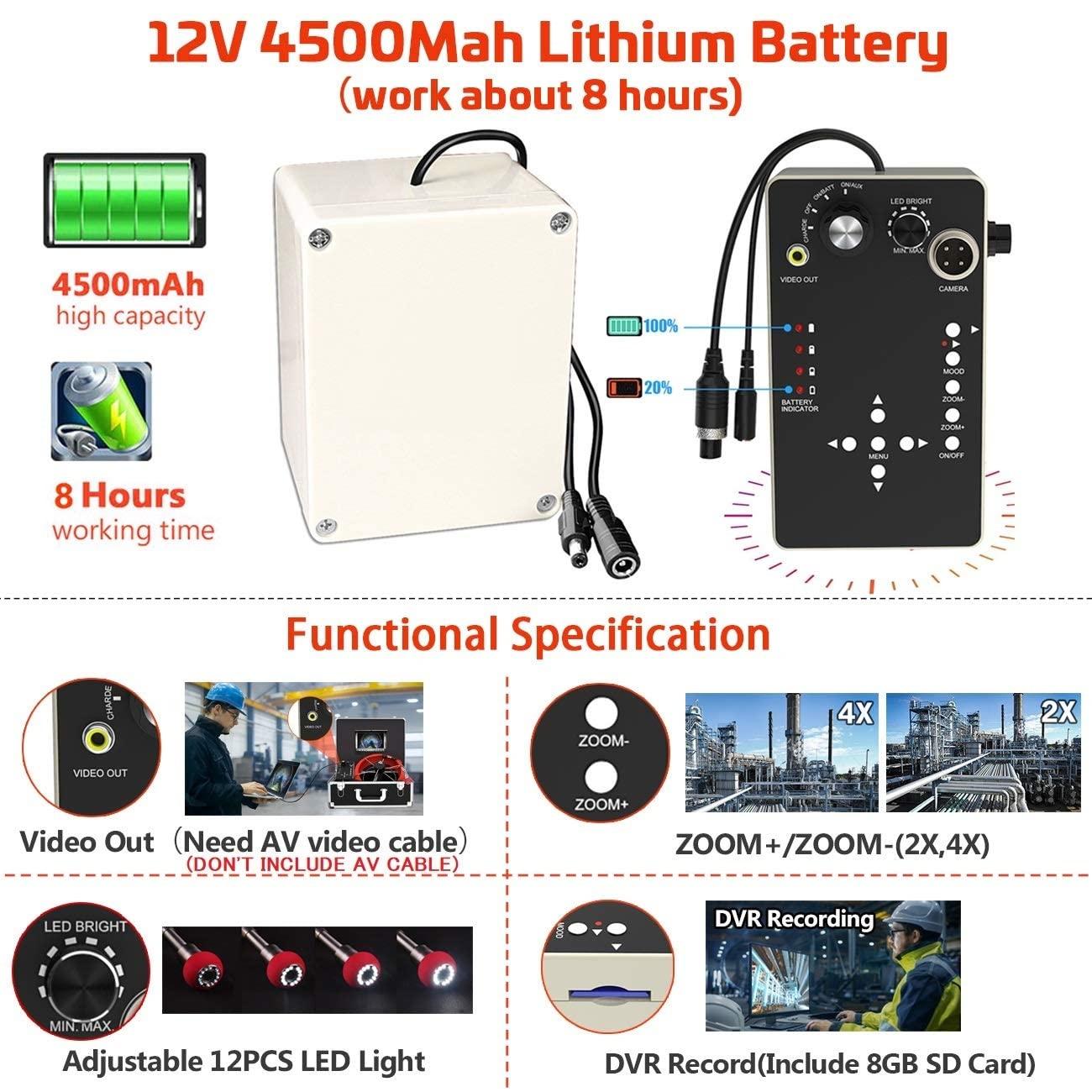 anysun Sewer Camera with Locator and Distance Counter 2 in 1 Camera, Anysun 100FT with 512HZ Receiver for Drain Plumbing Video Inspection 7'' LCD HD Screen Waterproof IP68 Cameras with DVR Recorder
