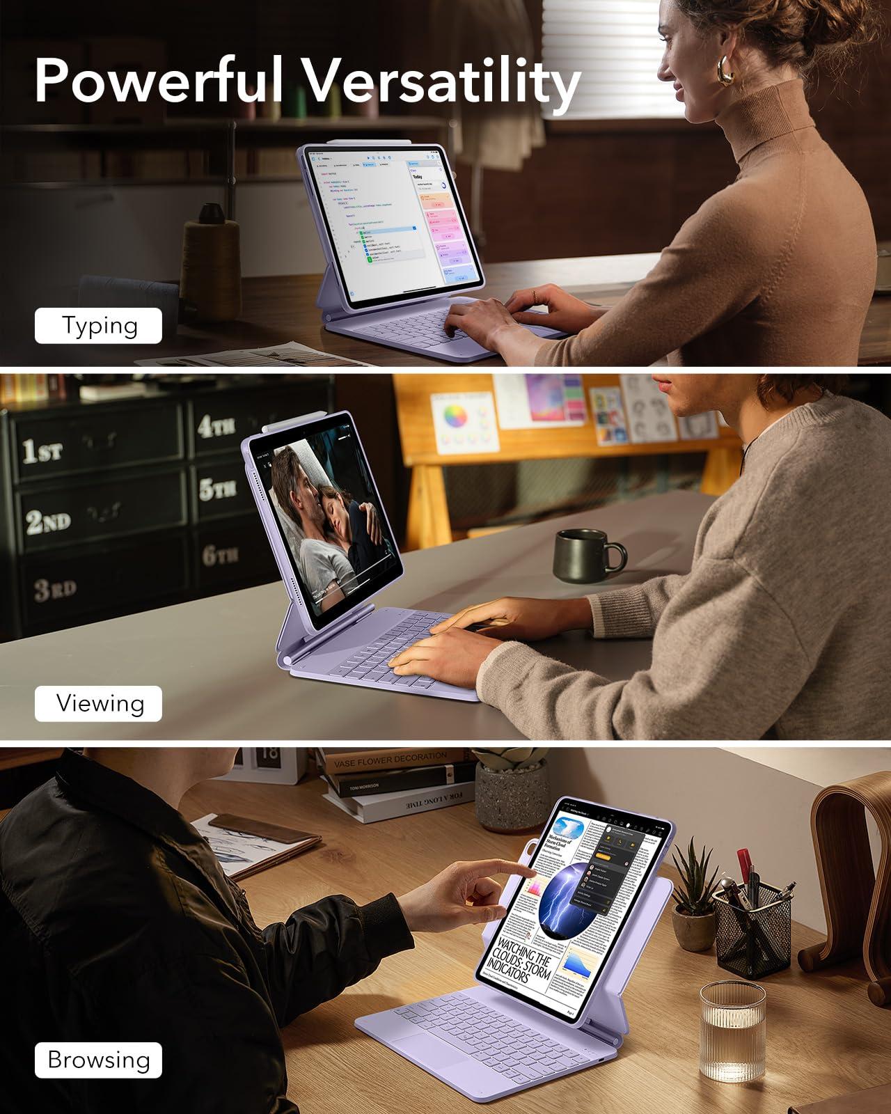 ESR ESR iPad Air 13 Inch Case Keyboard (M3/M2, 2025/2024), Easy-Set Magnetic Stand, Portrait/Landscape Mode, Removable Case with Multi-Touch Trackpad, Rebound 360 Series, Purple