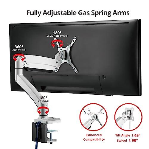 SIIG SIIG Single Monitor Desk Mount, 17\" to 43\", USB 3.0 and Audio Extend Ports, Fits Flat/Curved/Ultrawide Monitor, Load 33 lbs max, VESA 75x75 100x100 200x200, C-Clamp and Grommet Base CE-MT3111-S1