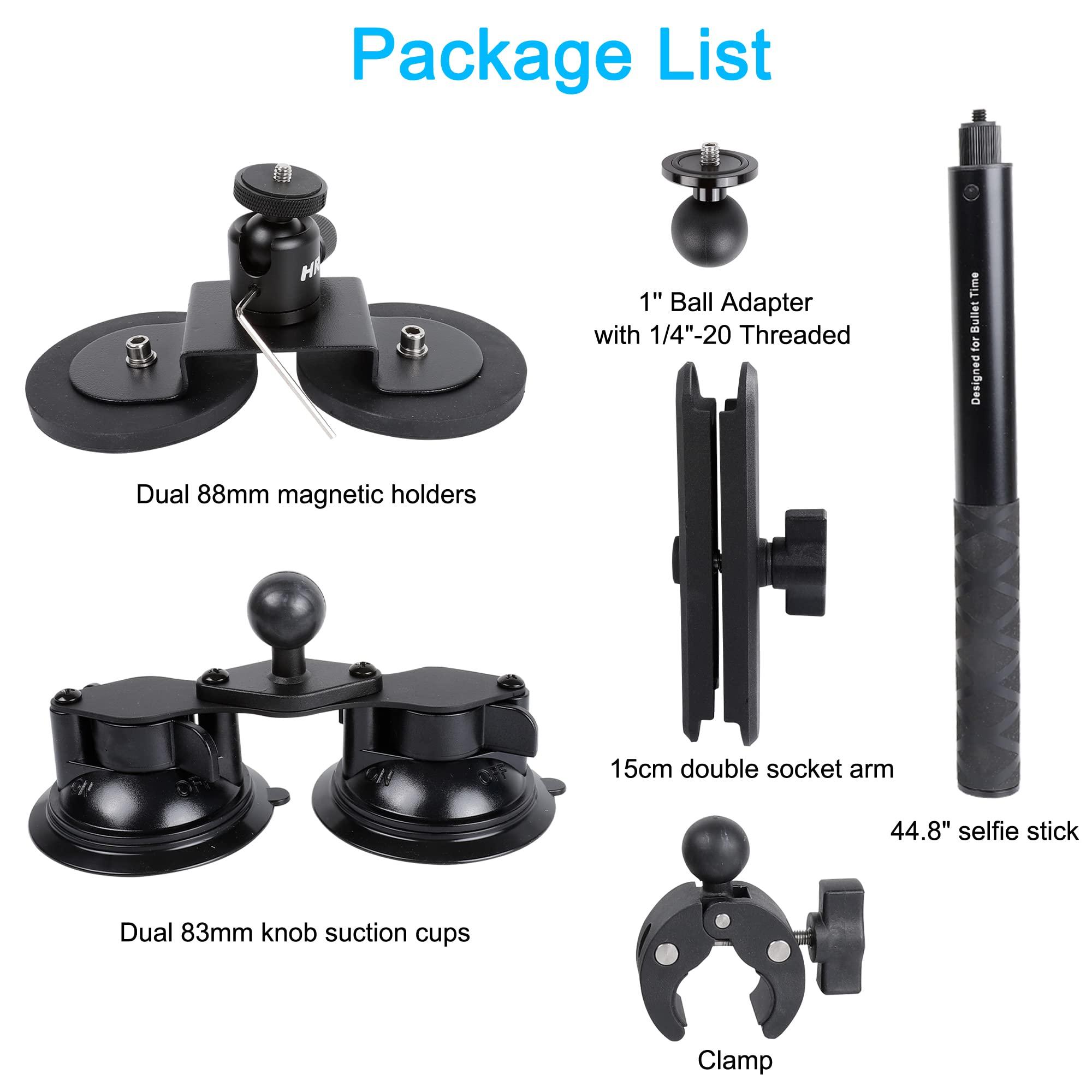 PellKing PellKing Car Mount Kit for Insta360 Camera, 4in1 Suction Cups Magnetic Mount with 114cm Invisible Selfie Stick for Insta360 X4,X3,X2,X,GO 3,ONE RS,R,ONE RS 1-inch 360 Camera