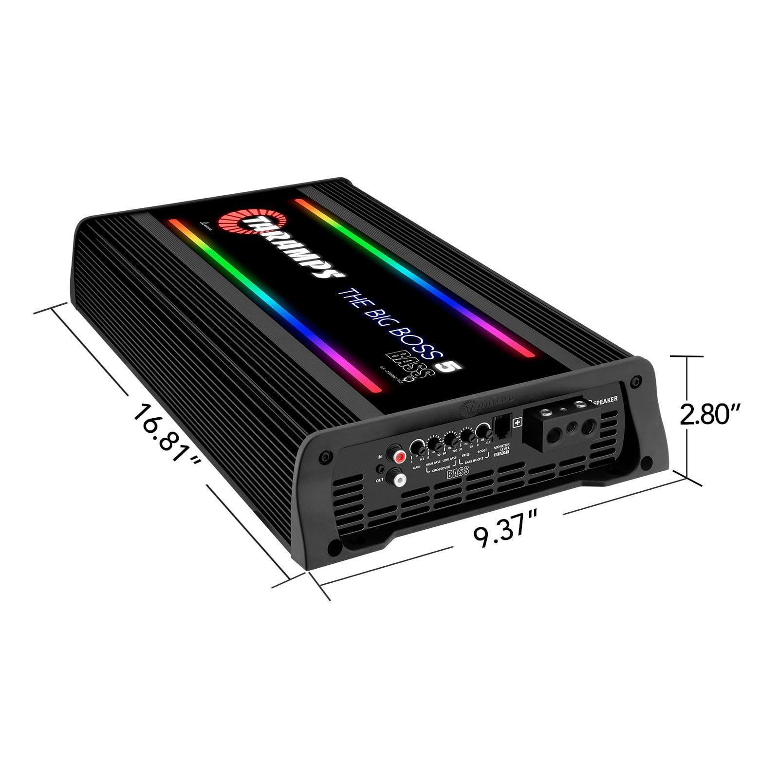Taramp's Taramps The Big Boss 5 Bass Black Version Monoblock Amplifier RGB Effects 0.5~2 Ohms 5000 Watts Rms Multi-Impedance Car Audio System Class D, Smart 5k