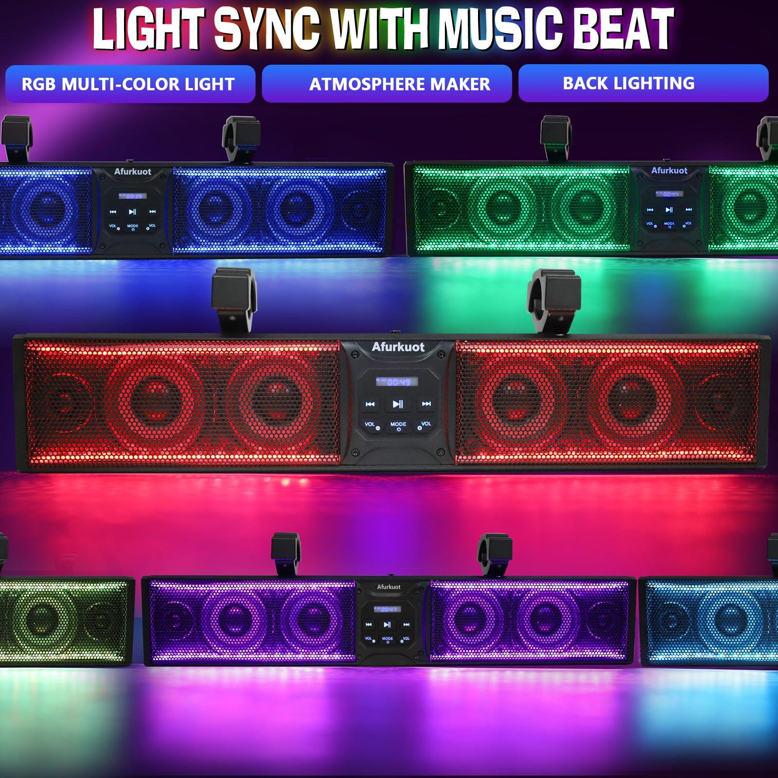 Afurkuot Afurkuot UTV Sound Bar Waterproof Bluetooth Music Sync Multicolor, 26-Inch 6-Speaker Golf Car ATV Sound Bar with Back Light Strip, Power Soundbar for UTV ATV Golf Cart w/1.75-2.25 Roll Bar