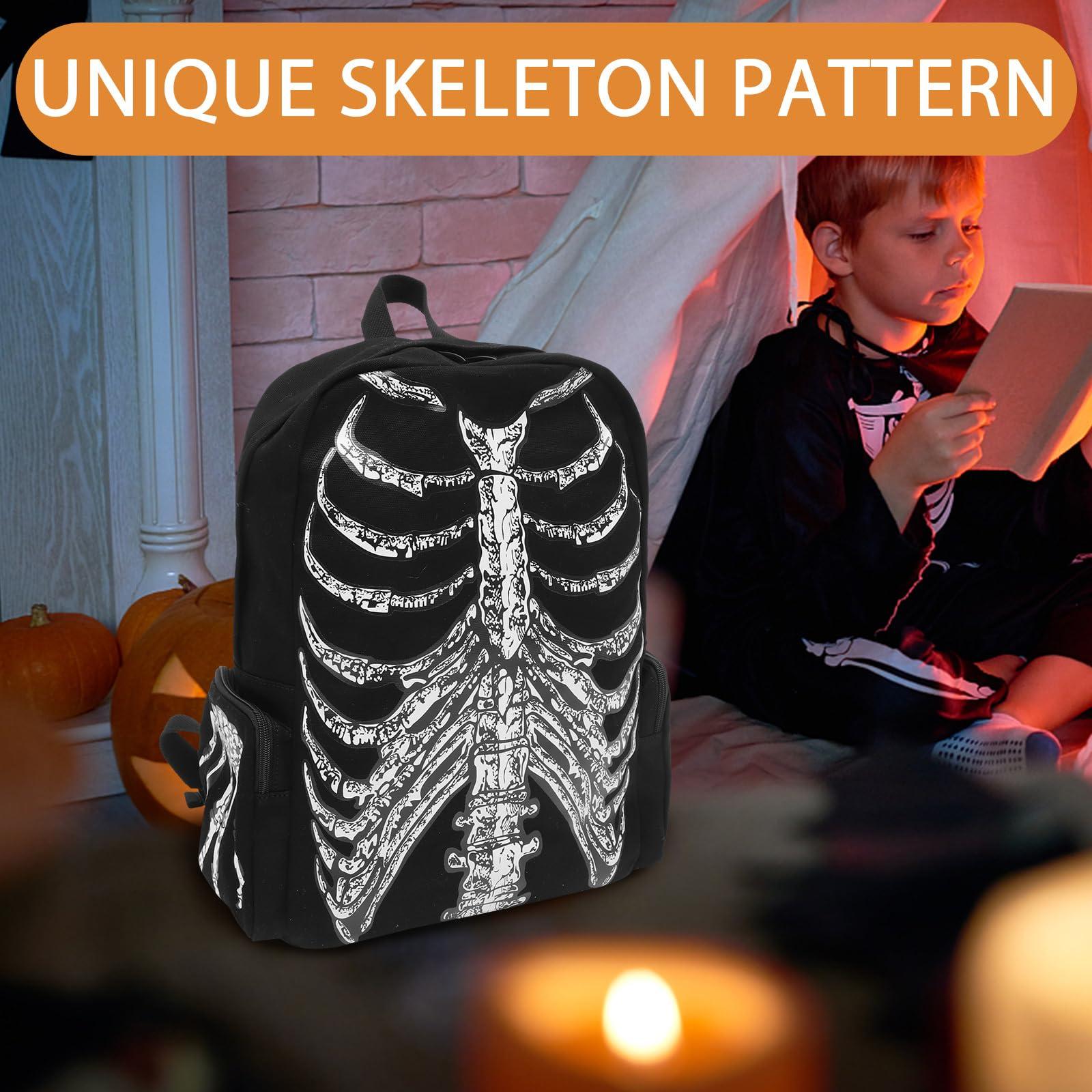 VALICLUD VALICLUD Punk Style Shoulder Bag Gothic Backpack Ribcage Skeleton Canvas Skull Laptop Bag Halloween Goth Accessories for Men Women Canvas Casual Daypack