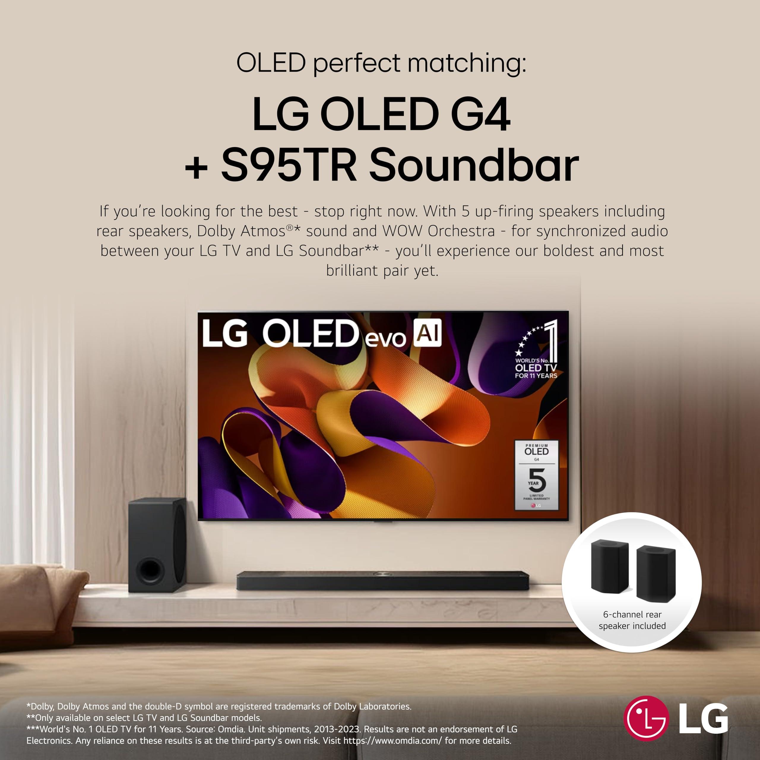 LG LG S95TR 9.1.5-Channel OLED evo TV Matching Soundbar with Rear Surround Speakers, Dolby Atmos, Wow Orchestra, WOWCAST Built-in with Wireless Dolby Atmos, Wireless Subwoofer (2024 New Model)