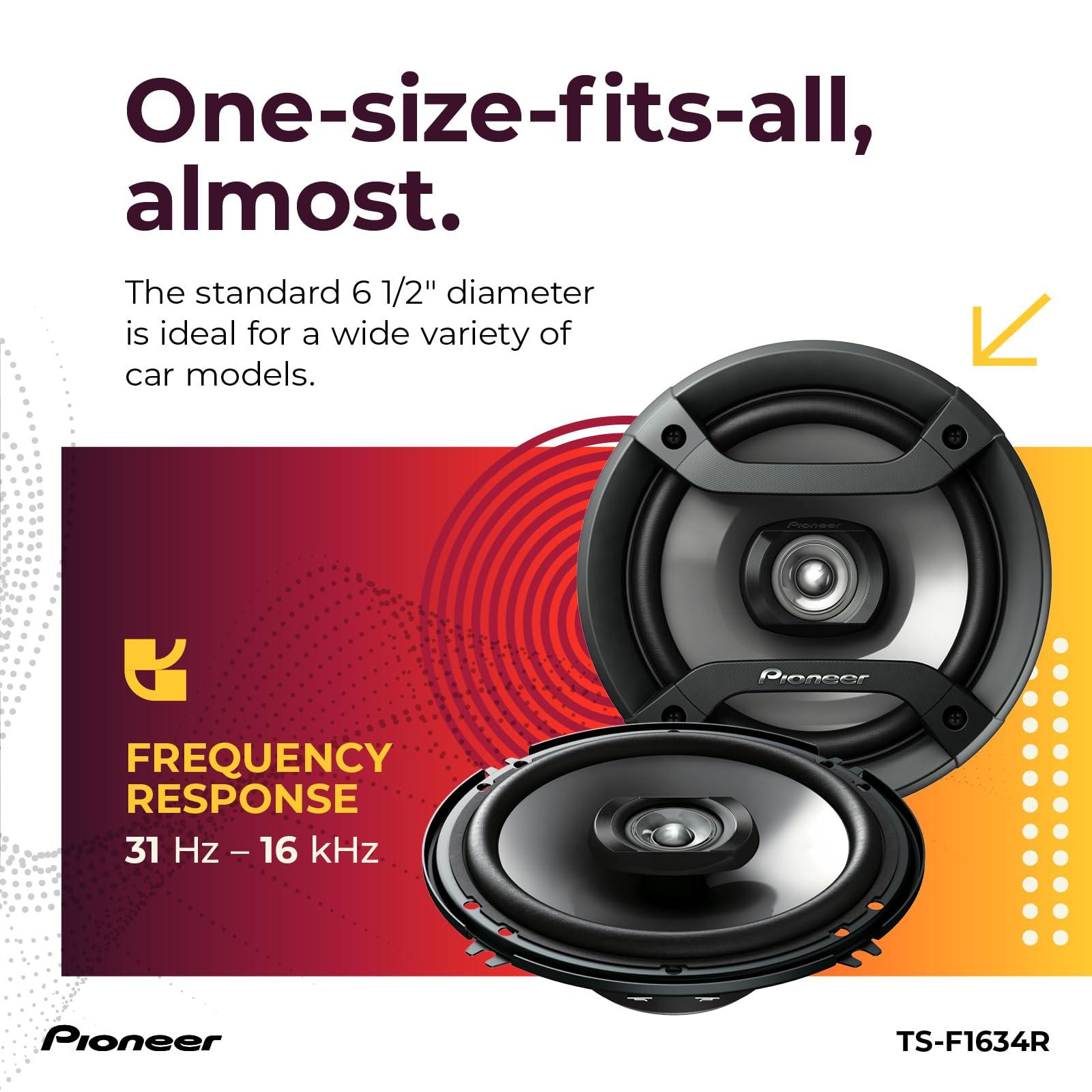 PIONEER Pioneer TS-F1634R 2-Way Coaxial Car Audio Speakers Full Range 6.5\" Round Speakers 200W Max Enhanced Bass Response Easy Installation Black Car Speakers