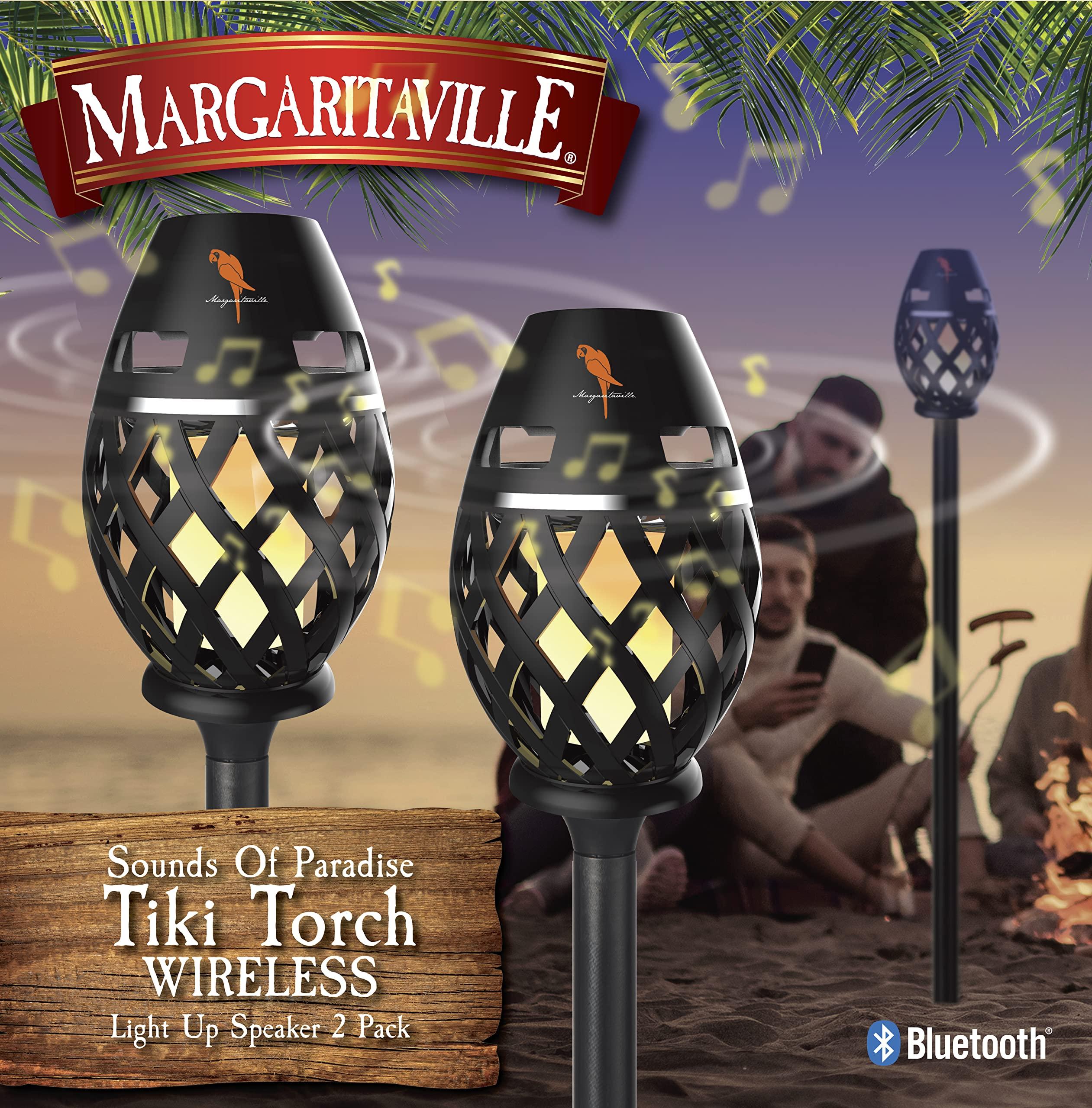 Sakar Margaritaville Tiki Torch - Waterproof Bluetooth Speaker, Portable Party Speaker with Flickering LED Lights, Perfect for Travel, Parties, Yards, and Pools (2 Pack)