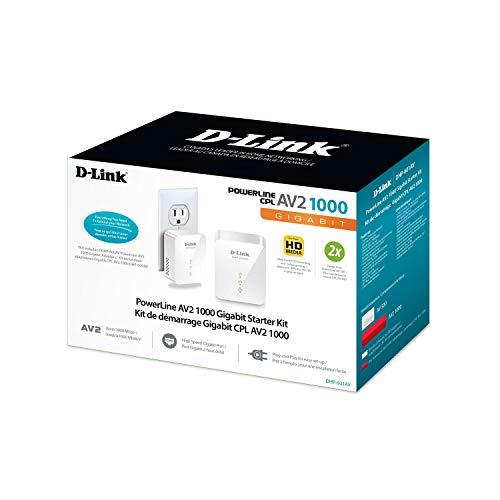 D-Link D-Link Powerline Adapter Starter Kit Ethernet Over Power Gigabit AV2 Up to 1000Mbps MIMO Internet Network Wall Plug In (DHP-601AV)