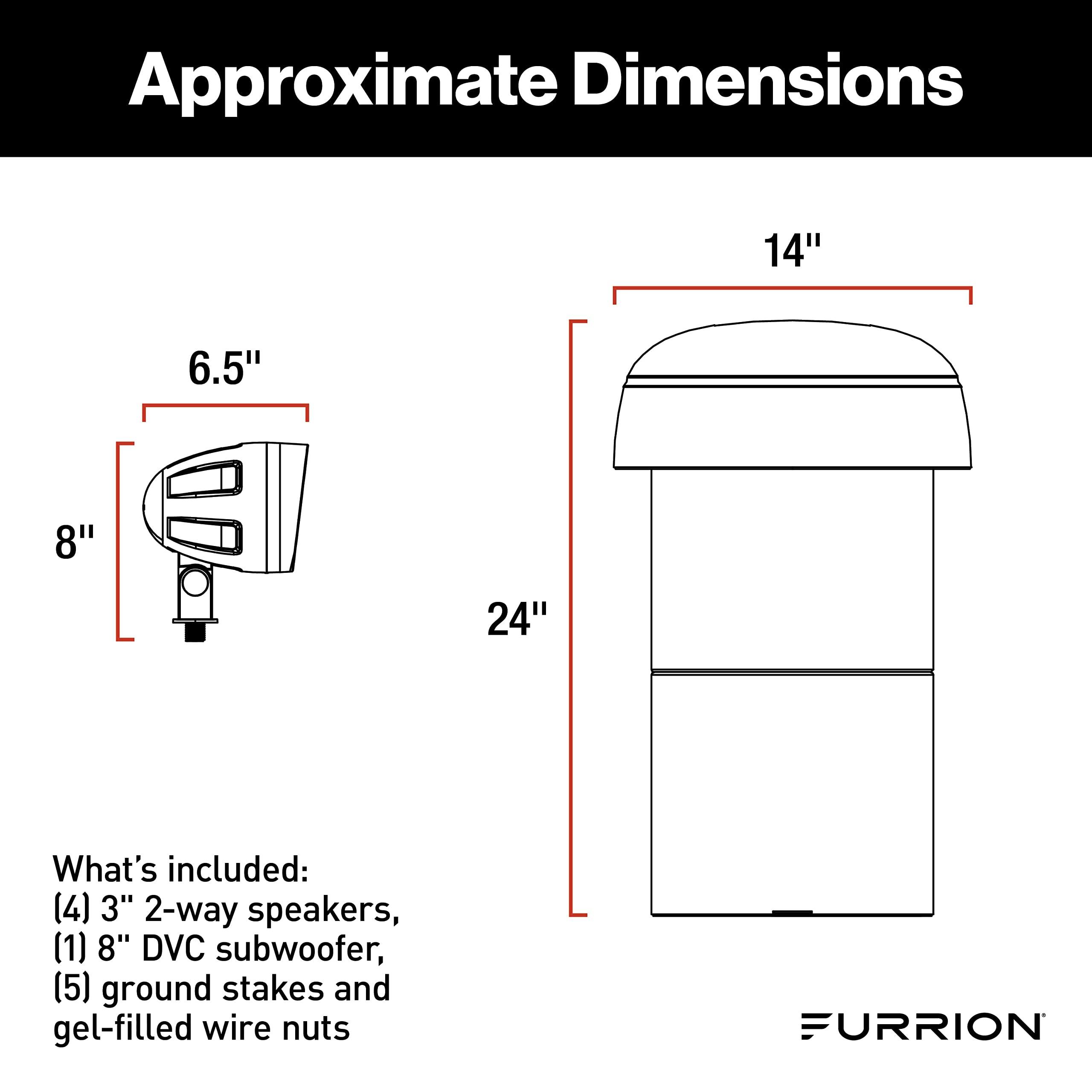 Furrion Furrion Aurora Terrace Series Outdoor Landscape Speaker System - Waterproof 4.1 Channel with 3 100W Satellite Speakers and 8 150w Subwoofer - For Patios, Decks, and Gardens