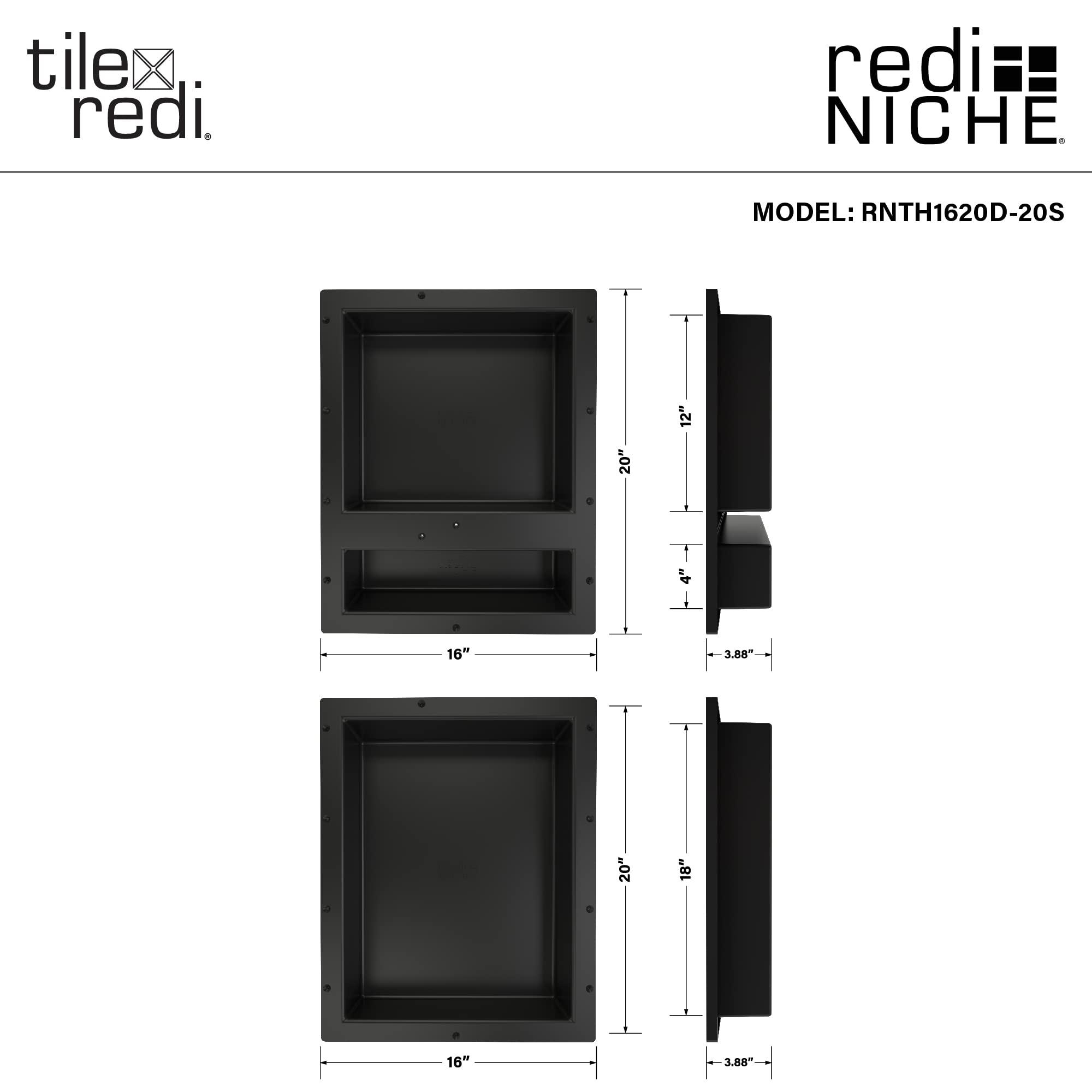 Tile Redi USA Tile Redi USA RNTH1620D-20S Niche Triple Recessed Shower Shelf, Three Shelves, 20" H X 32" W, Black