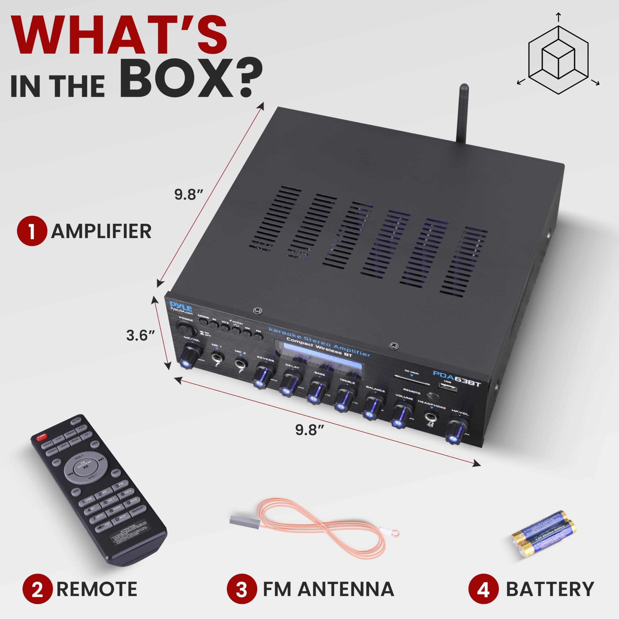 Pyle Pyle Wireless BT Stereo Amplifier - Multi Channel, 200 Watt Power, Home Audio Receiver System with FM Radio, BT, USB SD, AUX, RCA, Mic-in, BT and FM Antenna