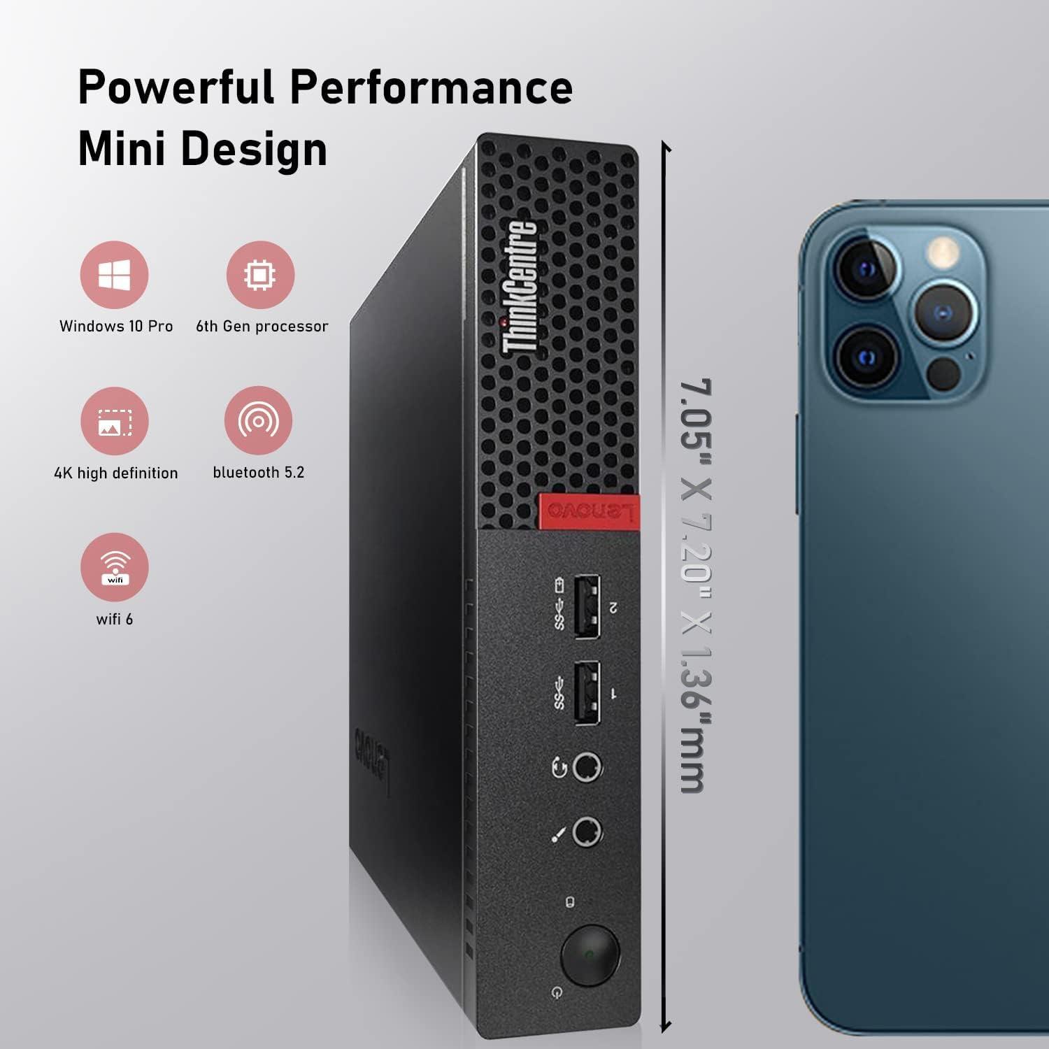 Lenovo Lenovo ThinkCentre M710q Tiny Desktop Computer, 6th Gen Intel Core i3-6100T, 16GB DDR4 RAM, 256GB SSD, DisplayPort, Keyboard and Mouse, WiFi, BT, Windows 10 Pro (Renewed)