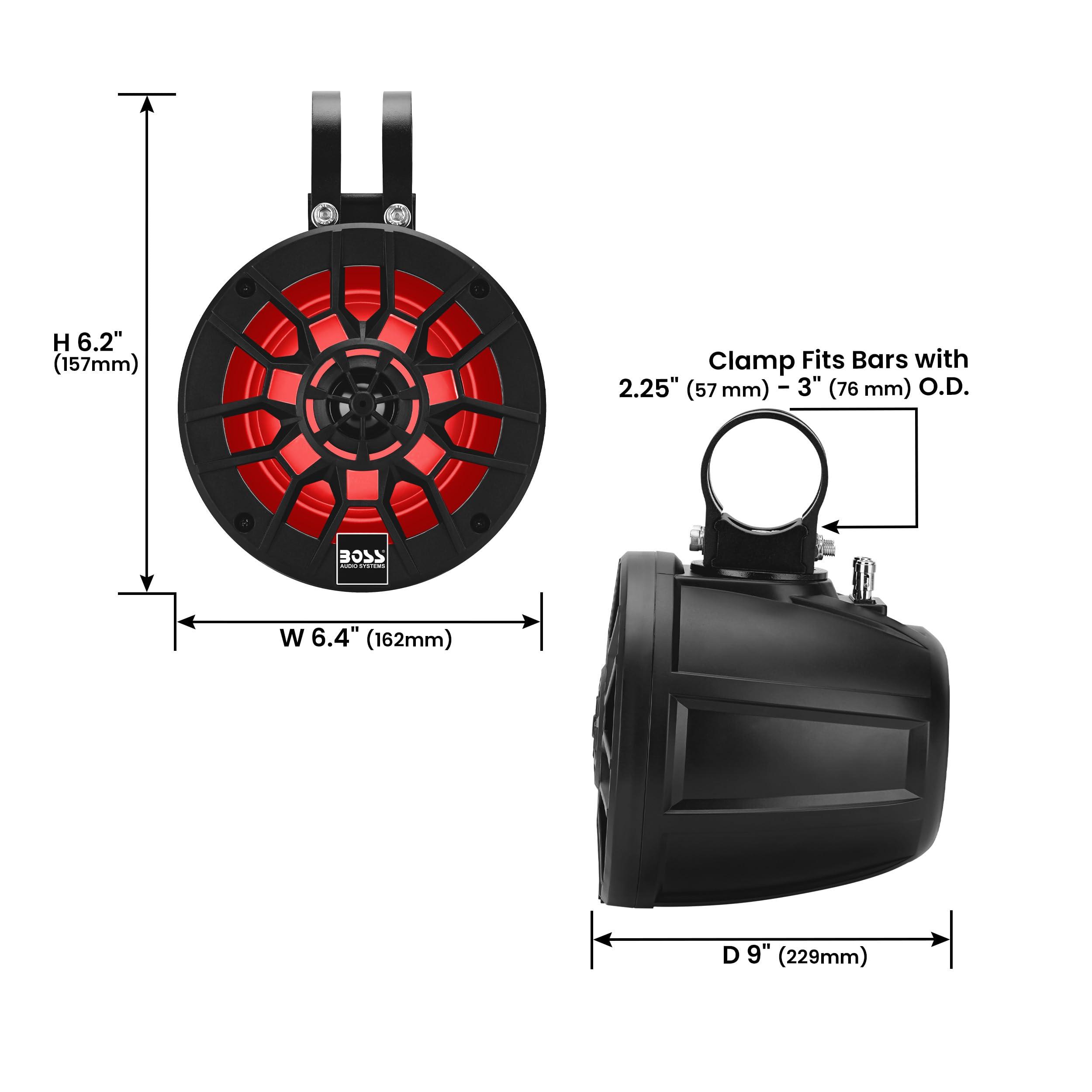 BOSS Audio Systems BOSS Audio Systems MPWT50RGB ATV UTV Marine Boat 5.25 Inch Stereo Wake Tower Speakers Full Range, 2 Way, IPX6 Weatherproof, Multi-Color Illumination, 500 Watts Per Pair, Golf Cart Compatible