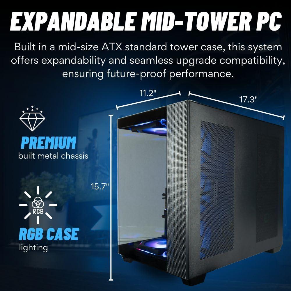 Empowered PC Panorama RTX 4060 TI Gaming PC Desktop - AMD Ryzen 7 5700X Processor, 32GB DDR4 RAM, 1TB NVMe M.2 SSD, WiFi + BT, KB&M, Windows 11 Home - Best 2024 RGB Prebuilt Tower Computer for Gamers