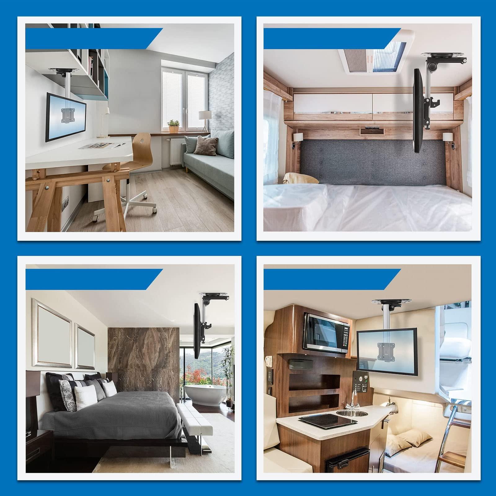 POLGDW Adjustable Ceiling Tilt TV Ceiling Mount - 0-90 Flip Down TV/Monitor Bracket Fits 17-37 Inch TVs, 30 Left/Right Rotation, Max VESA 200x200mm