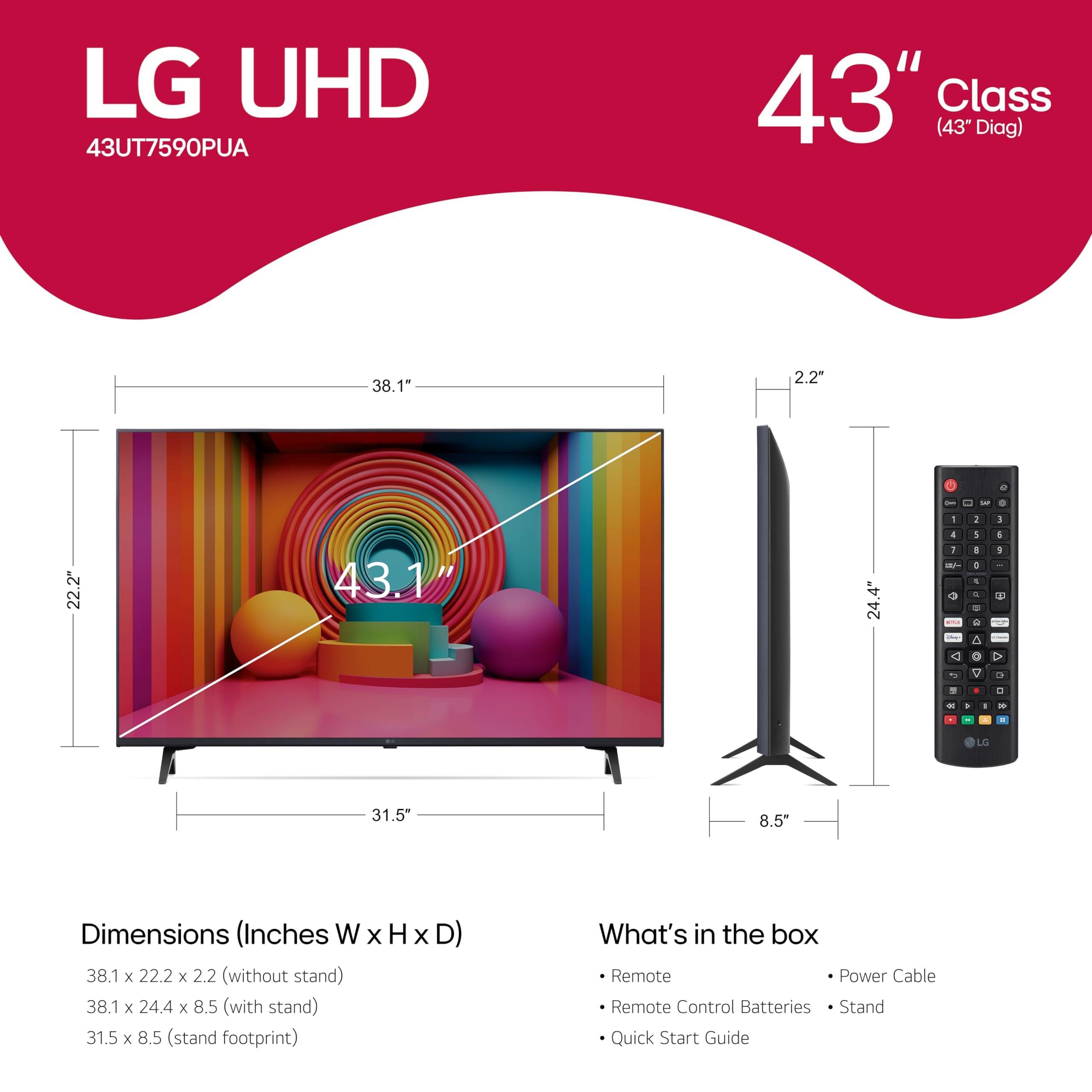 LG LG 43-Inch Class UT75 Series LED Smart TV 4K Processor Flat Screen with AI-Powered with Alexa Built-in 43UT7590PUA 2024 Model - (Renewed)