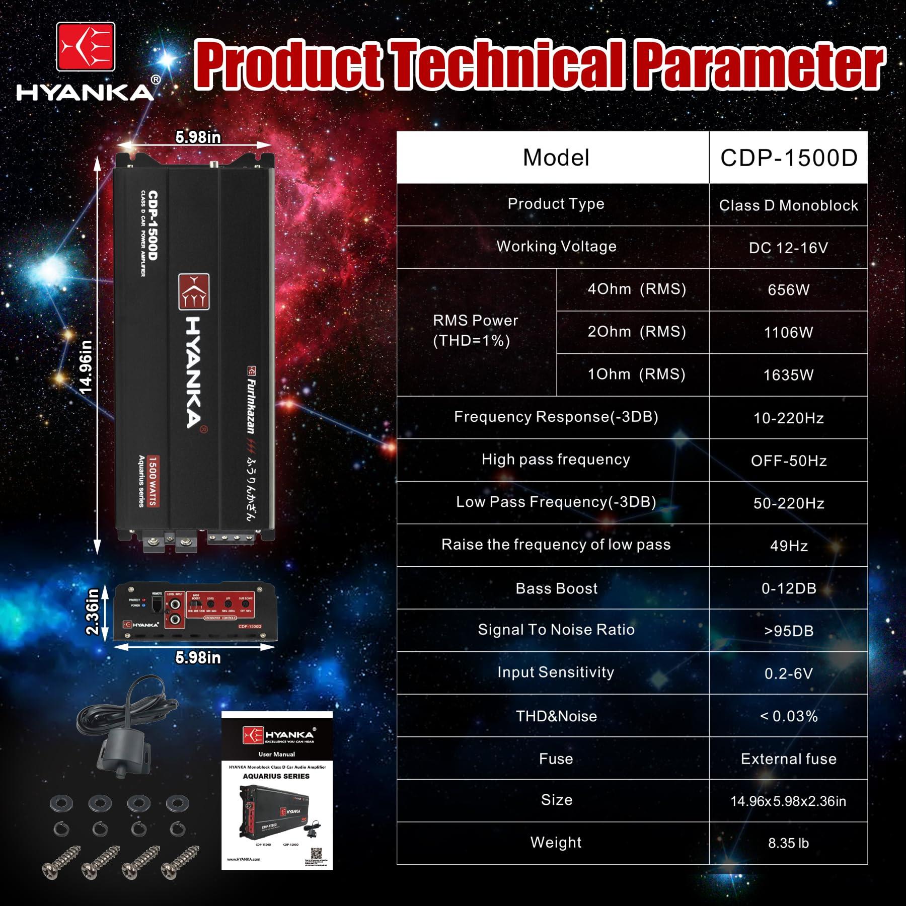 H YANKA H YANKA BSF-15-2 Car Subwoofer paired with The HYANKA CDP-1500D Amplifier Delivers Unmatched Audio Pleasure, Boasting Thunderous Low-Frequency Impact and Exceptional high-Fidelity Sound Quality