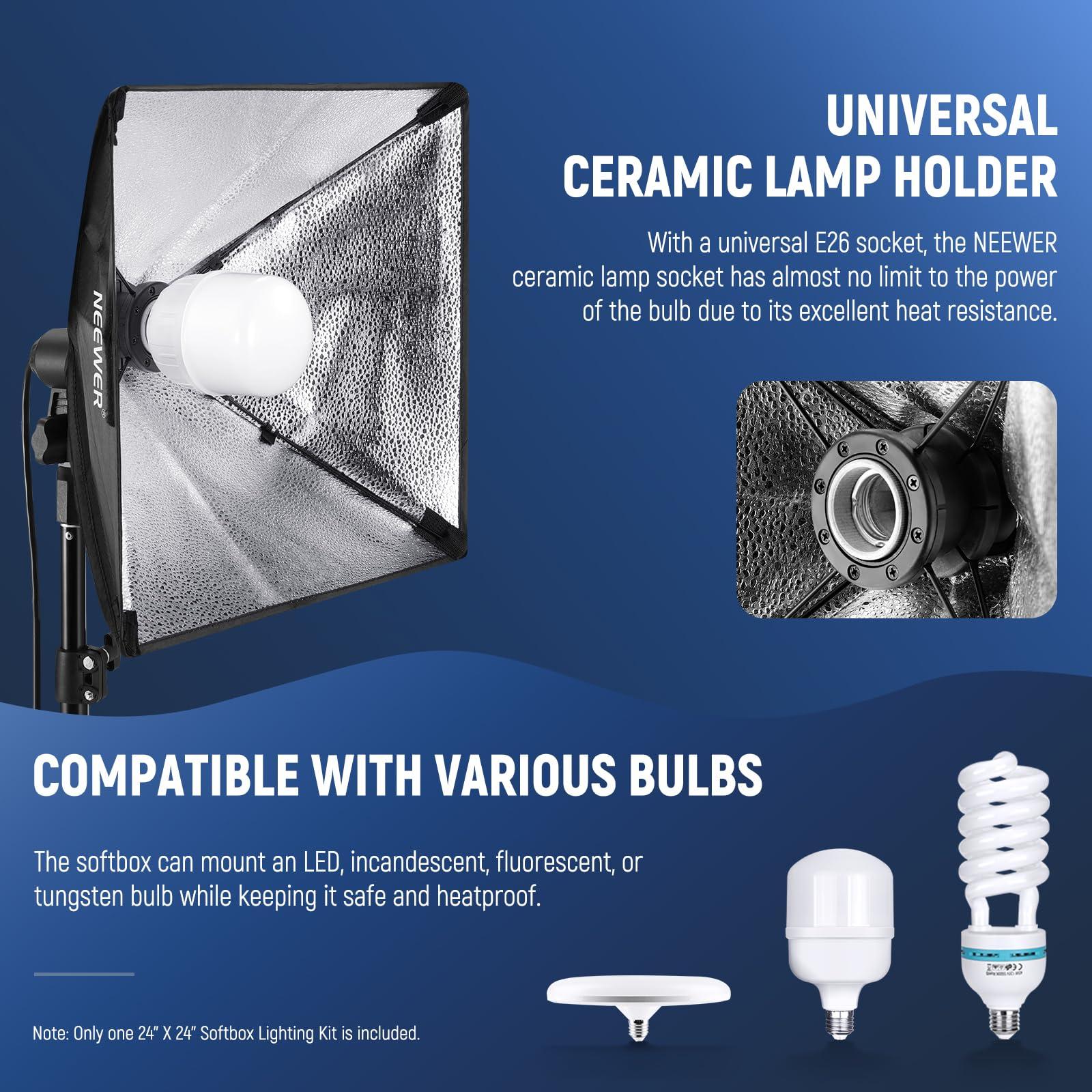 NEEWER NEEWER RGB Softbox Lighting Kit with App Control & 9 Effect Modes, 26W LED Bulb CRI93+ TLCI98+, E26 Porcelain Socket, 24" Softbox, for Studio Photography Lighting, NK800