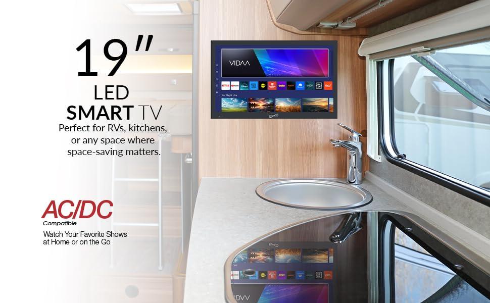 Supersonic Supersonic SC-1920VTV 18.5inch Smart AC/DC LED TV, Powered by VIDAA, 1080p, WiFi, Built-in Speakers, USB, 3X HDMI ARC, for Kitchen, RV, Boat, Truck, Playroom, Dorm Room, Remote, DC Car Cord Included