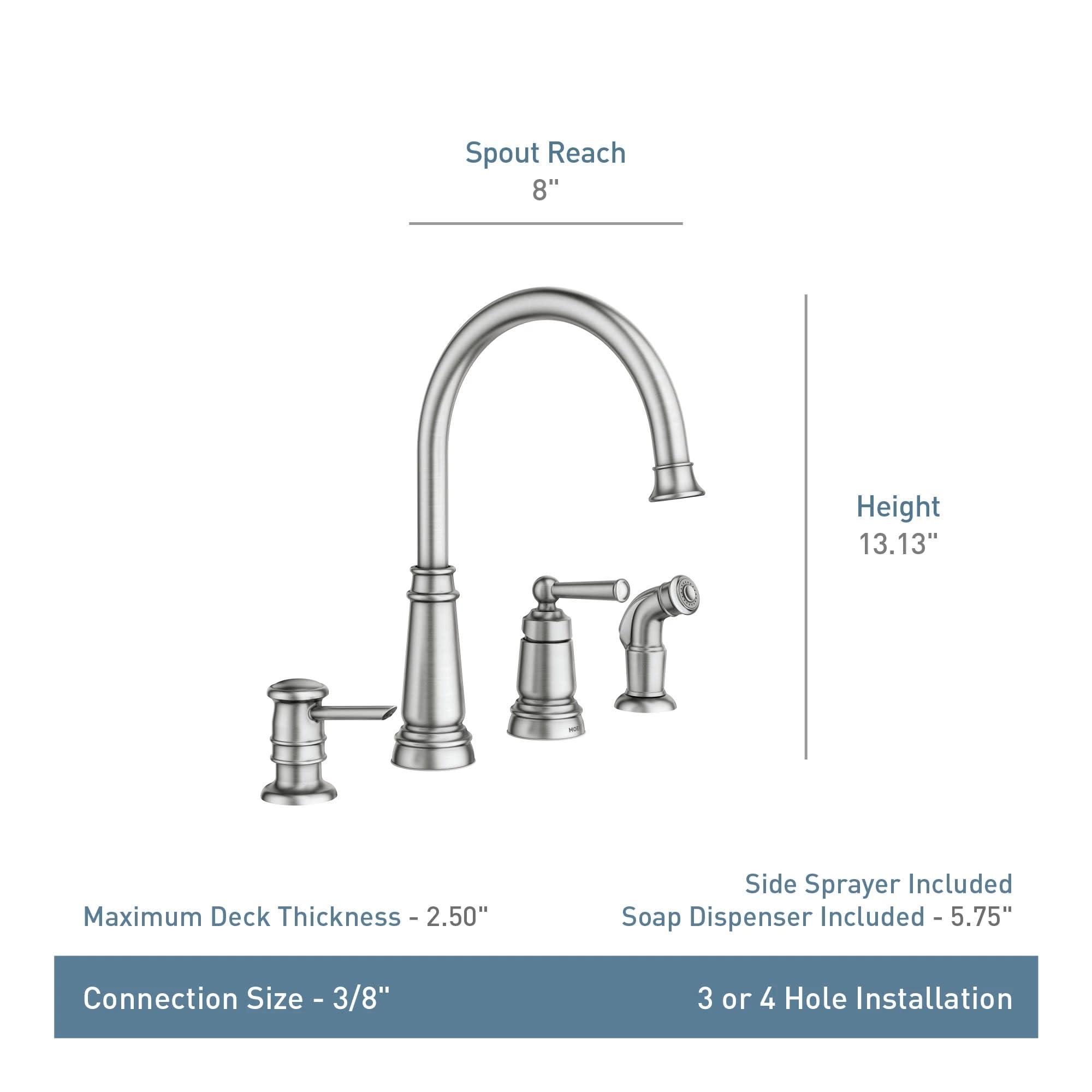 Moen Moen Spot Resist Stainless One-Handle High Arc 4-hole Kitchen Faucet with Side Sprayer and Soap Dispenser, 87042SRS