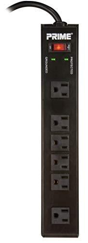 Prime Prime Wire PB802135 6-Outlet Metal Power Workshop Surge Protector with 14-3 SJT 15-Feet Cord,Black