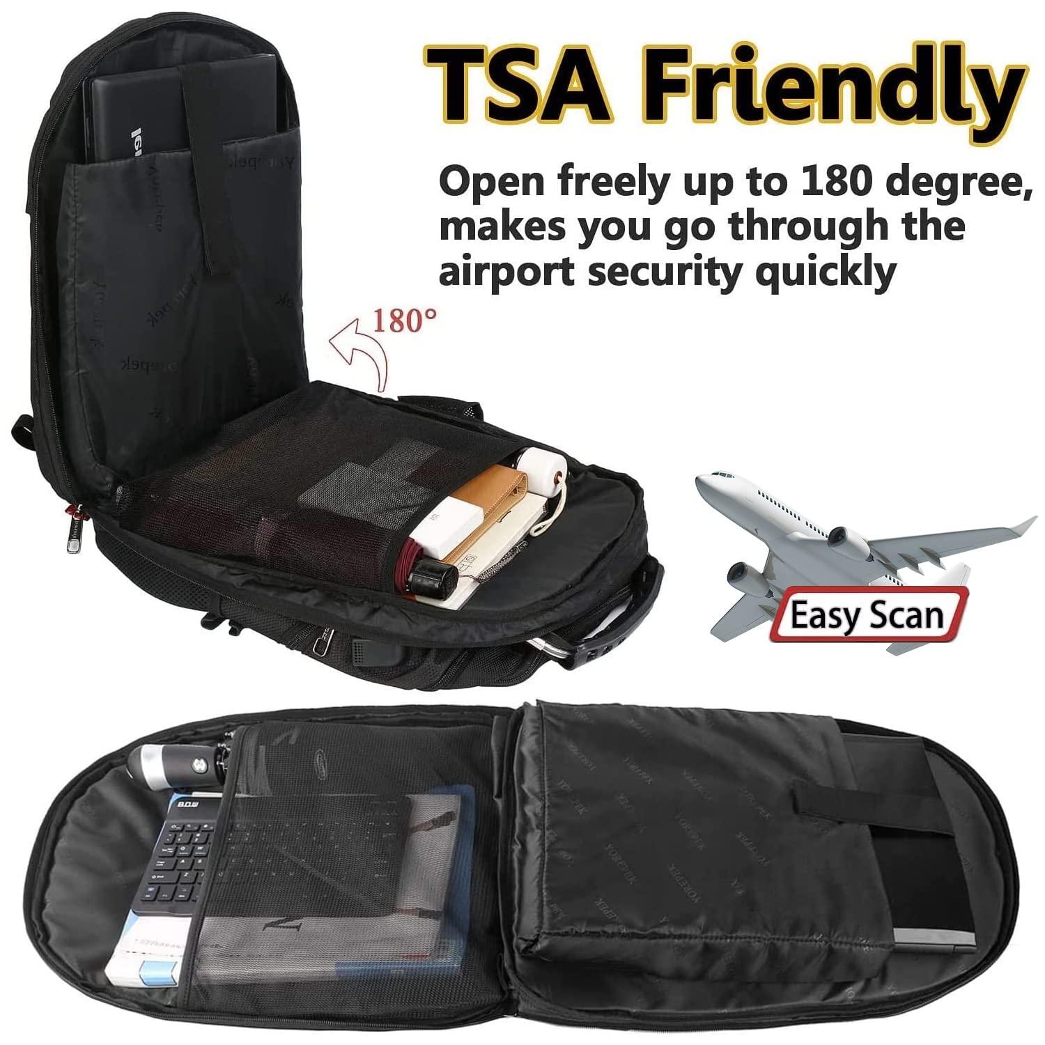 YOREPEK YOREPEK 18.4 Laptop Large Backpacks Fit Most 18 Inch Laptop with USB Charger Port,TSA Friendly Flight Approved Weekend Carry on Backpack with Luggage Strap for Men and Women, Black