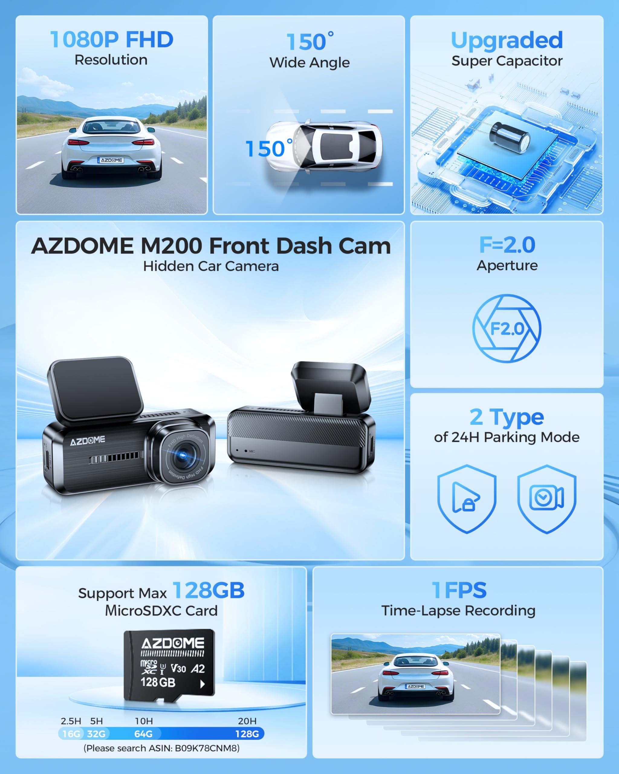 AZDOME AZDOME M200 Dash Cam with 128GB SD Card