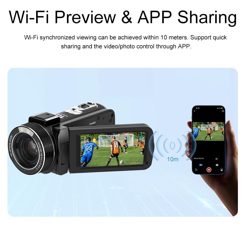 ORDRO ORDRO 4K Video Camera Camcorder 10X Optical Zoom 30MP 24FPS Vlogging Camera 3.0" IPS Touch Screen Digital Camera with 32G Memory Card