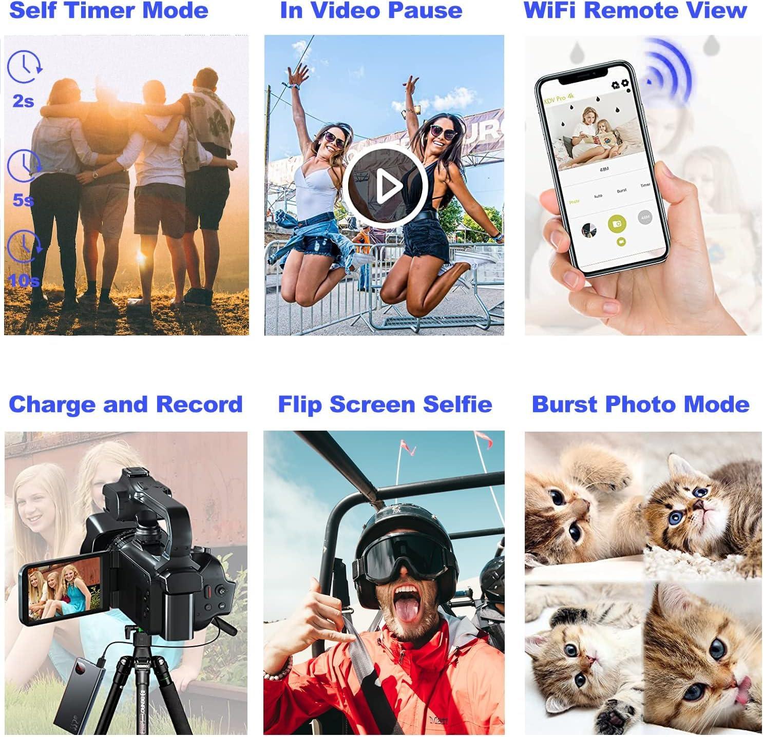 KLIOMAX KLIOMAX 4K 64MP Video Camera Camcorder Vlogging Camera for YouTube 60FPS 18X Zoom Video Camera, WiFi, Webcam, External Mic, 2 64GB SD Cards, 50\" Tripod, Case, Card Reader, Remote Control, Dual Charger