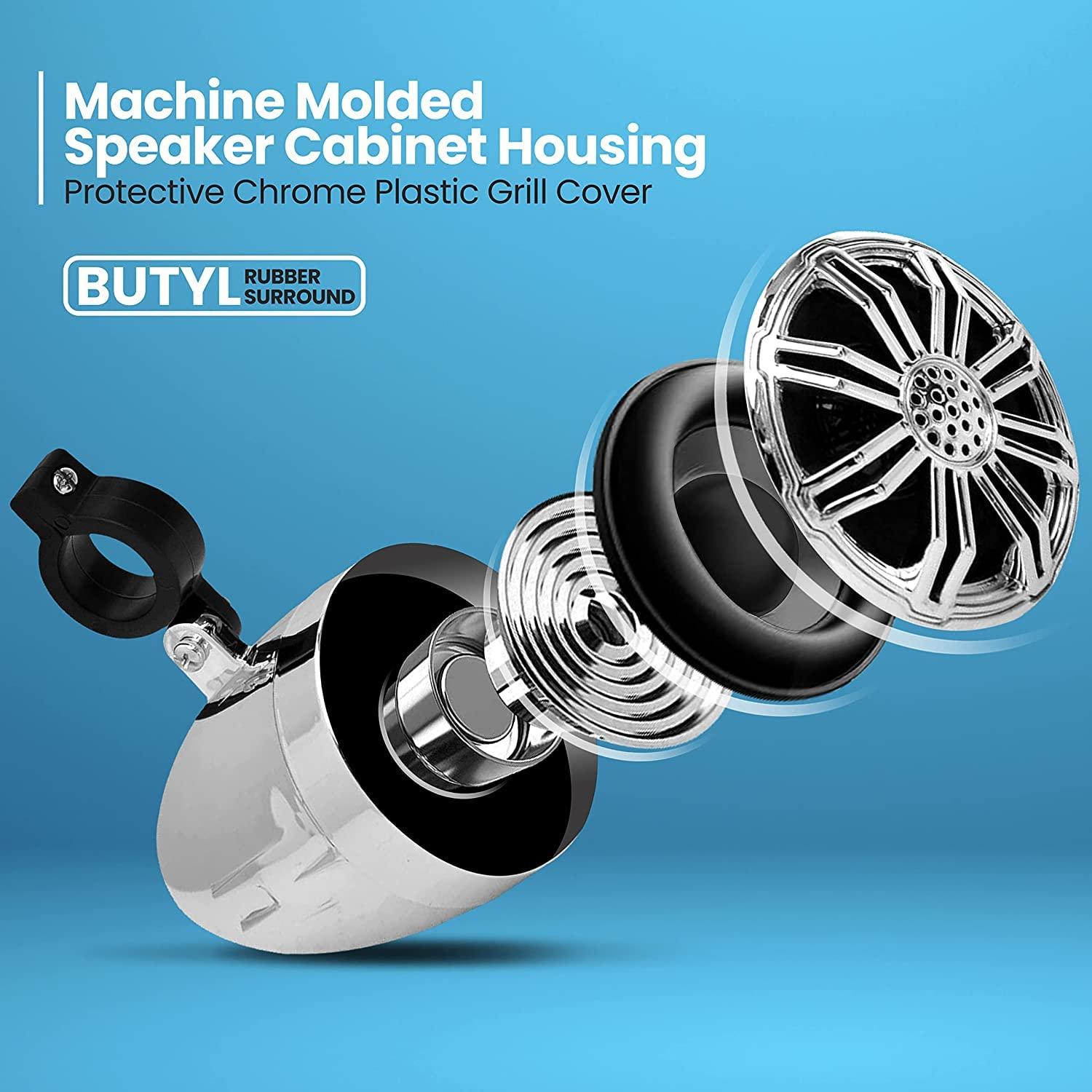 Pyle PyleUsa 2.25 Waterproof Off-Road Speakers - 20W Marine Grade Passive Woofer Sound System Full Range Outdoor Audio Stereo Speaker for Motorcycle, Car, ATV, 4x4, Jeep, Boat, Includes Brackets (Chrome)