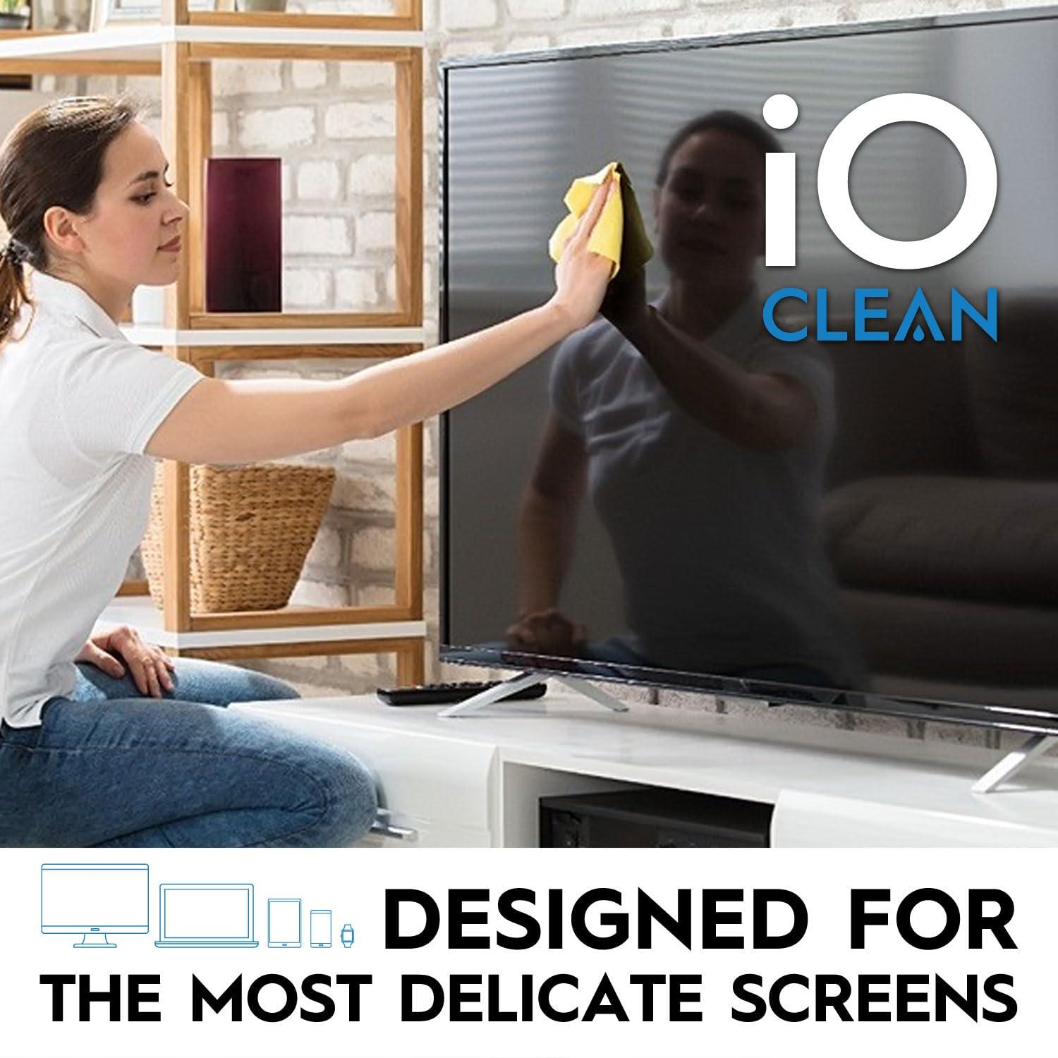 iO CLEAN Screen Cleaner Spray (16oz - 473ml) Best Large Cleaning Kit for LCD LED OLED TV, Smartphone, iPad, Laptop, Touchscreen, Computer Monitor, Electronic Devices, 3 Microfiber Cloths and 2 Nozzles