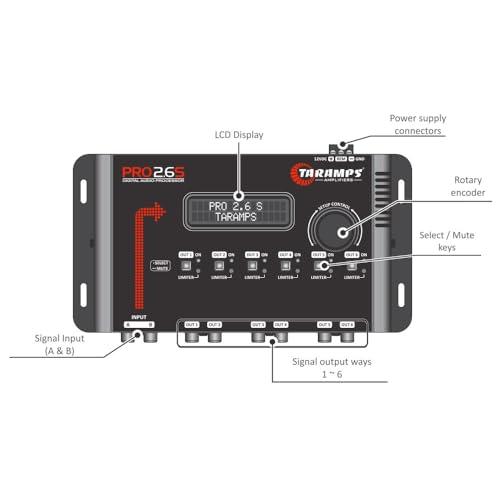 Taramp's Taramp\'s Pro 2.6S Digital Signal Processor Equalizer 3-band Graphic Equalization 6 Channels 18K Ohms(RCA) Output Impedance 47 Ohms Limiter Adjustable Car Audio System
