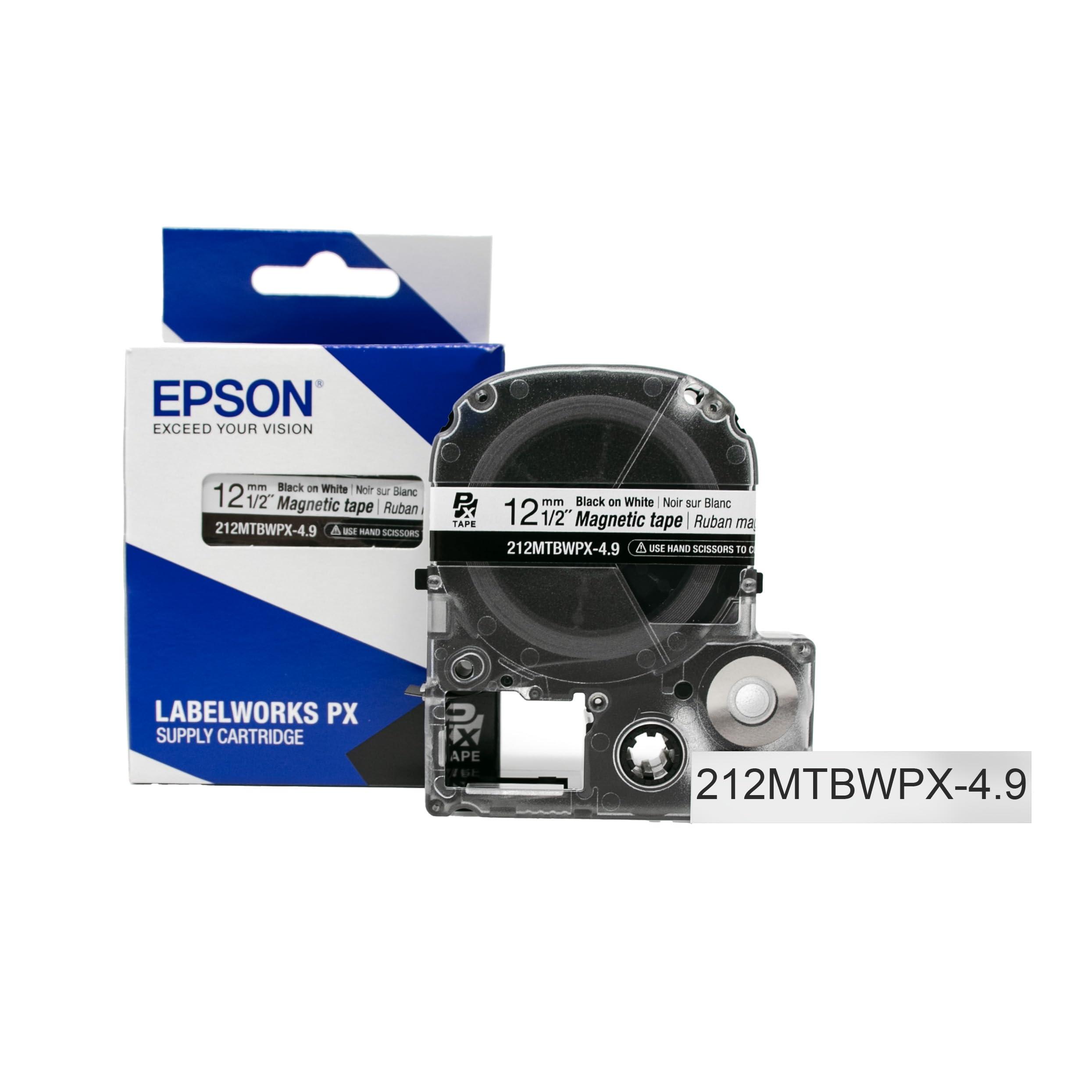 LABELWORKS Epson LABELWORKS 212MTBWPX-4.9 Magnetic Tape Cartridge - Black on White Magnet Label Maker Tape - 1/2\" (12MM) Wide, 4.9 ft, White