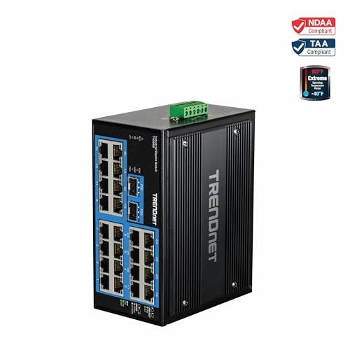 TRENDnet TRENDnet 26-Port Hardened Industrial Gigabit DIN-Rail Switch, TI-G262, 24 x Gigabit Ports, 2 x Gigabit SFP Ports, 52Gbps Switching Capacity, Lifetime Protection, Black