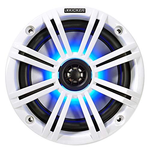 KICKER KICKER (2) 45KM654L 6.5\" 390w Marine LED Speakers w/Charcoal with White Grilles KM65 Bundle with 2 Rockville MAC65B 6.5\" Black Aluminum Wakeboard Tower Speaker Pod Enclosures