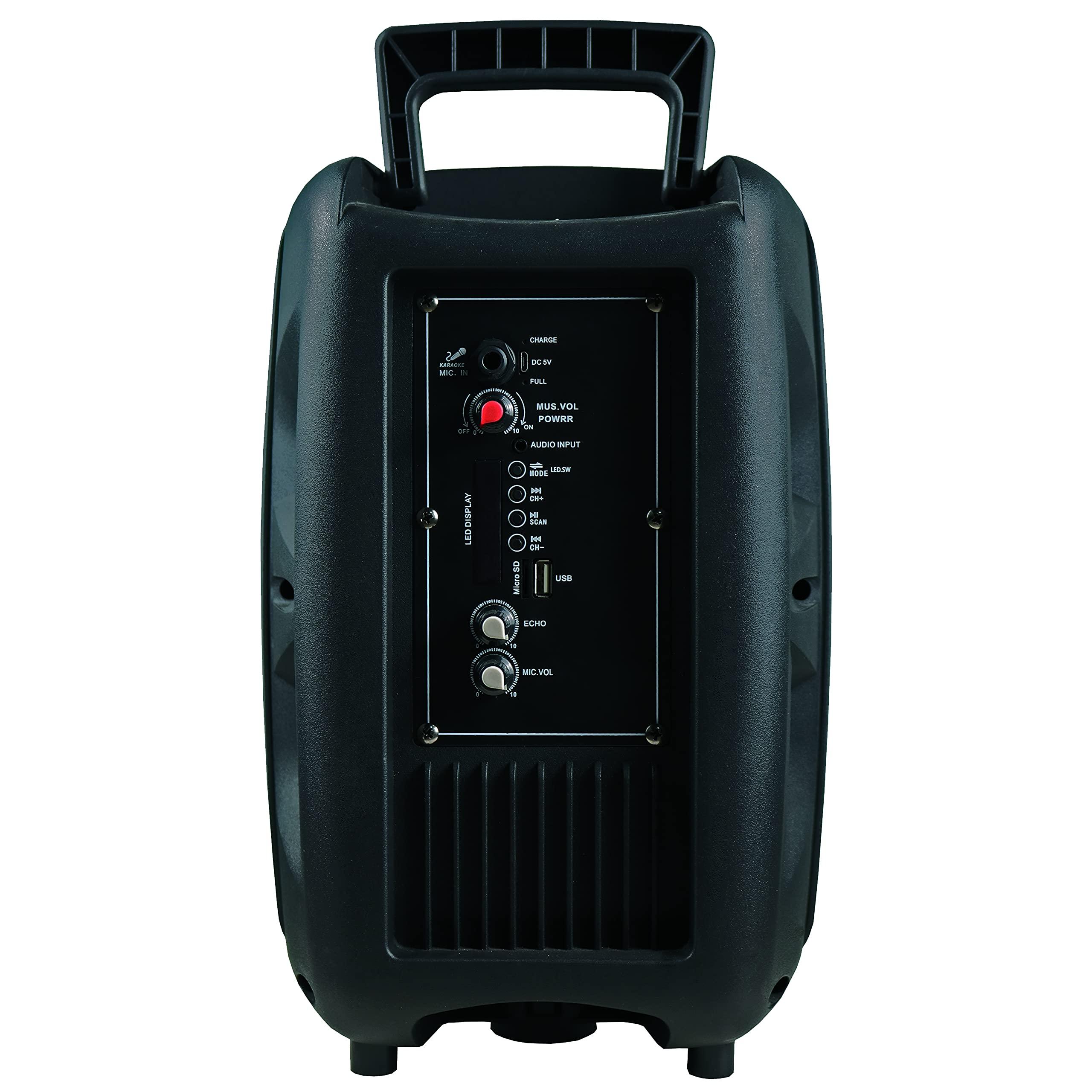 Supersonic IQ Sound IQ-2078DJBT 8-inch Portable Bluetooth Woofer Speaker, 1000W Peak Power, USB/SD, FM Radio, Rechargeable Battery, Mic Input, and Remote Control, AC/DC, Rechargeable Battery, and Remote (Blue)