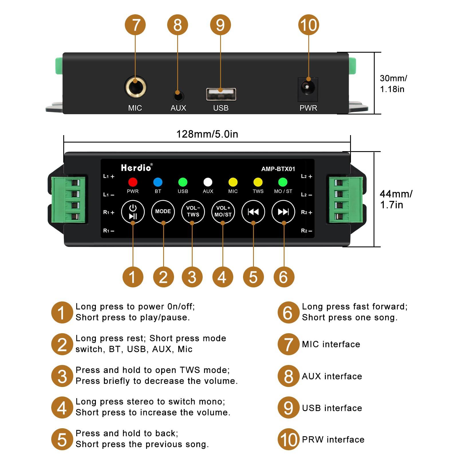 Herdio Herdio 4 Inch Outdoor Speakers with Bluetooth 4 Channel Amplifier for Indoor Outdoor Patio,Deck, Waterproof Wall Mount System (4 Speakers)