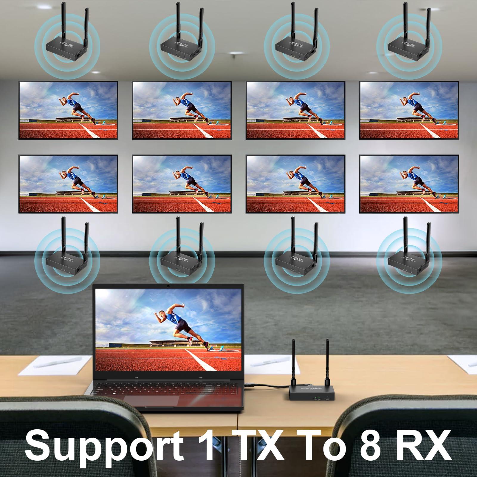 PWAYTEK Wireless HDMI Transmitter and Receiver 4K: 1640FT/500M Range,Plug & Play, 1080P HD Output Wireless HDMI Extender Support 2.4/5GHz for Streaming Video/Audio from Laptop,PC,Smart Phone to HDTV/Projector