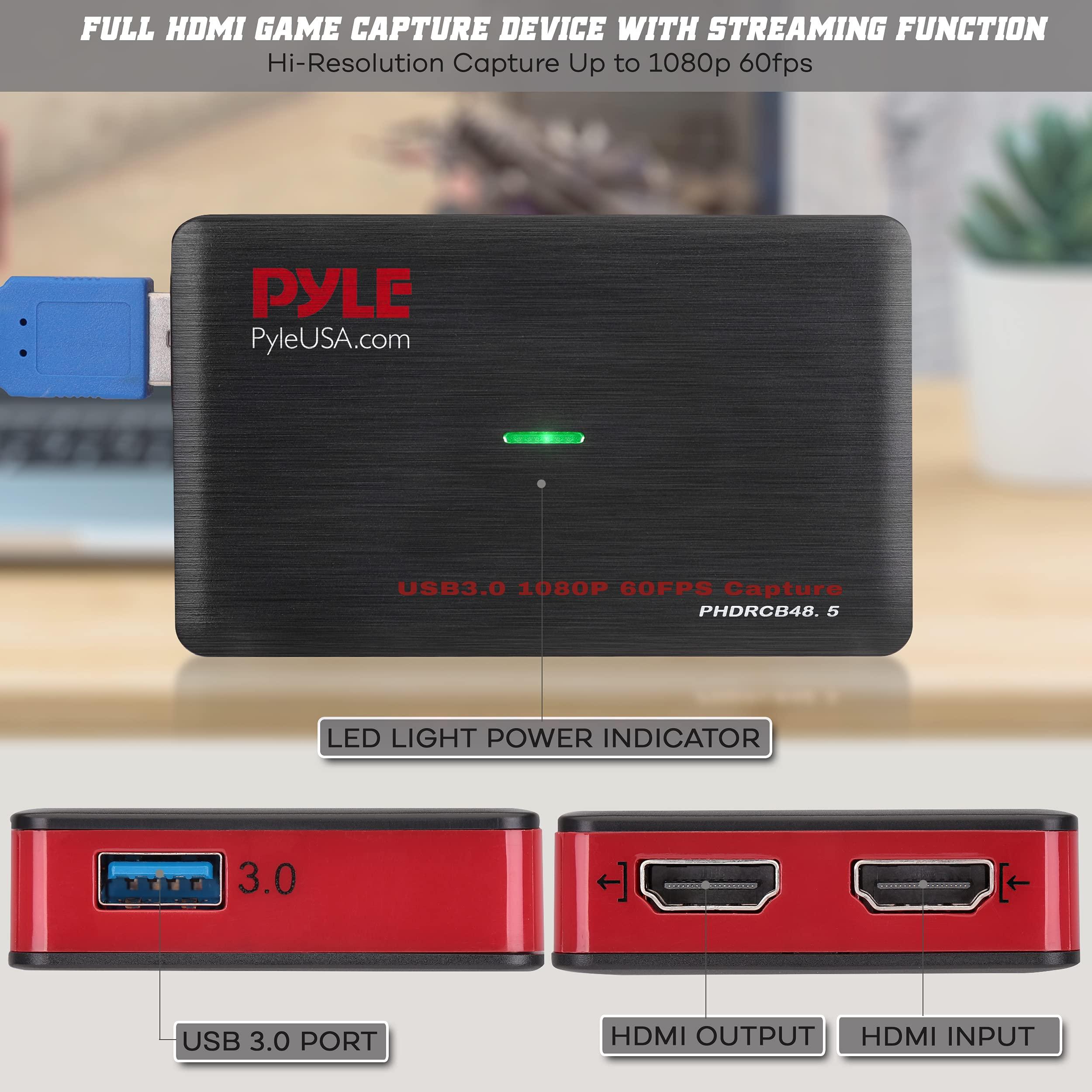 Pyle PyleUsa Video Game Capture Card Device with Video Recorder, HDMI Output, Full HD 1080P Live Streaming, USB, SD, PC, DVD, PS4, PS3, XBox One, XBox 360 and Wii - PHDRCB48