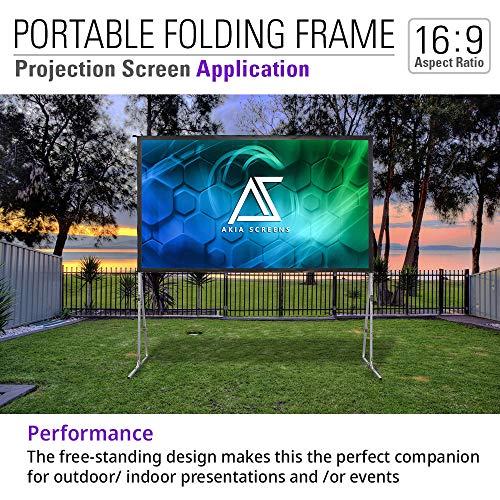 AKIA SCREENS Akia Screens 145 inch Portable Outdoor Projector Screen with Stand and Bag 16:9 8K 4K Ultra HD 3D Adjustable Height Foldable Projection Screen Silver for Movie Video Home Theater AK-OS145H1
