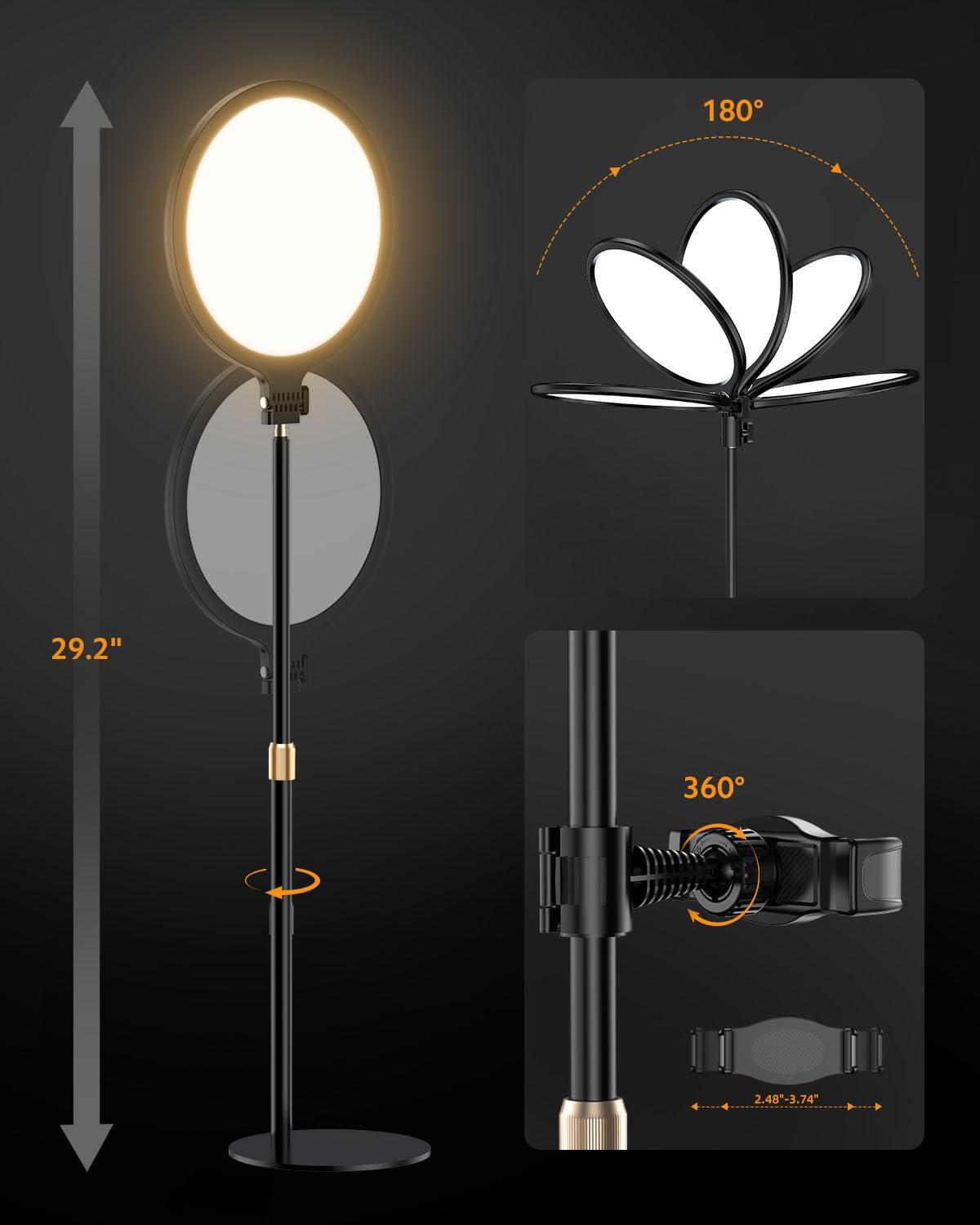 Vimose Ring Light with Stand for Zoom Meetings, 360 Rotate 10.5" Zoom Lighting for Computer Video Conference Light Desk Light, Full-Screen LED Lighting with Phone Holder for Live Streaming, Video Call