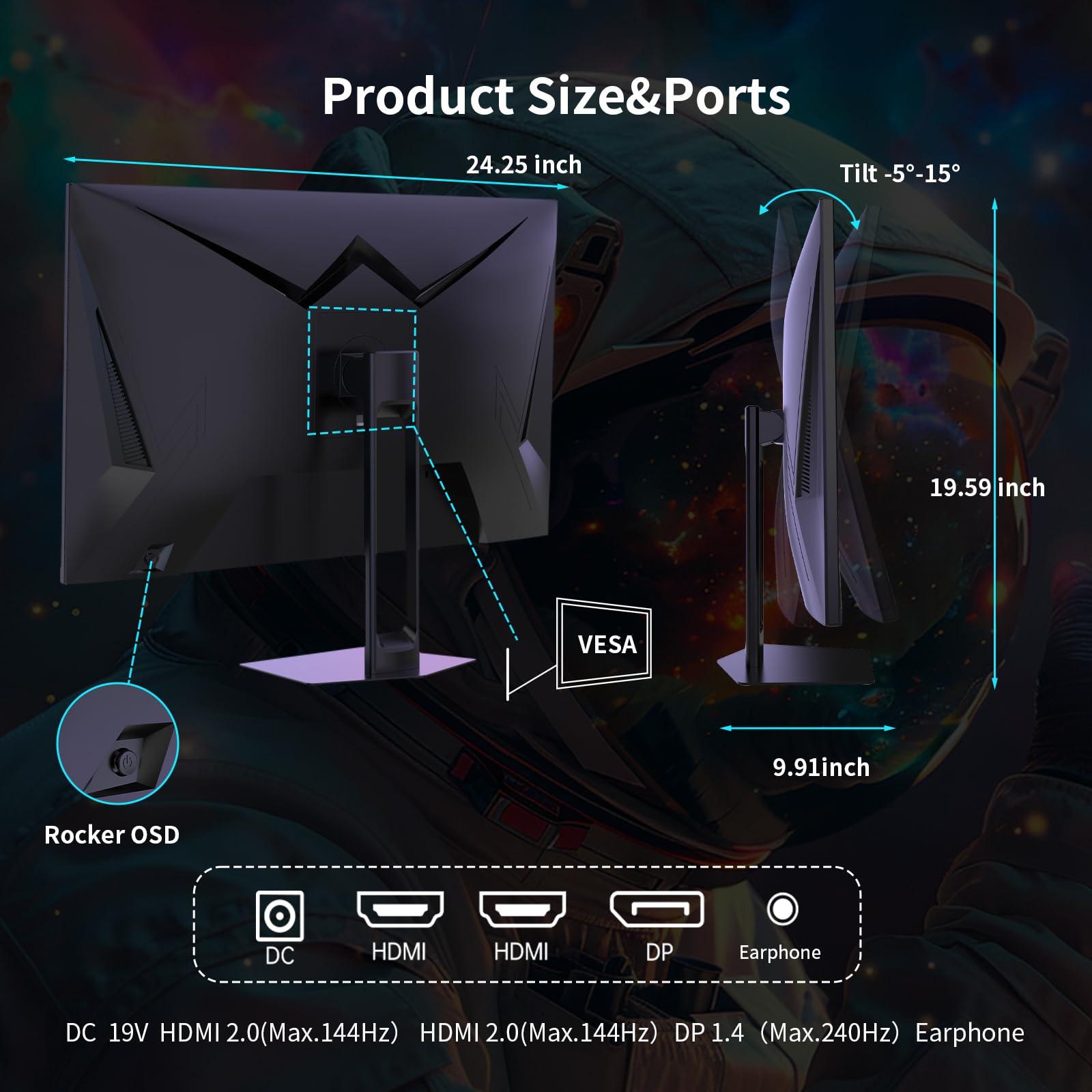 KTC KTC 27'' 240hz Gaming Monitor 1440p(2560 1440) 144Hz 1ms Fast HVA HDR400 130% sRGB HDMI & DisplayPort AdaptiveSync VESA Tilt Eye Care