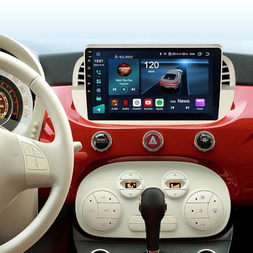 ASURE ASURE 9 inch Car Stereo Radio Upgrade for Fiat 500 500C 2007-2015 White,8Core 4G+64G Android System Car in-Dash GPS Navigation Unit with Carplay Android Auto,1280x720 Touchscreen Multimedia Player