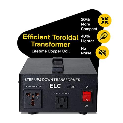 ELC ELC T Series 1500+ Watt Voltage Converter Transformer - Step Up/Down - 110v to 220v / 220v to 110v Power Converter - Circuit Breaker Protection, CE Certified [3-Years Warranty]