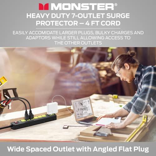 Monster Monster Workshop Heavy-Duty Garage Power Strip Surge Protector - Mountable Heavy-Duty Wide-Spaced 7 Grounded AC Outlets with 4ft Angled Flat Plug - 1200 Joules - ETL Listed