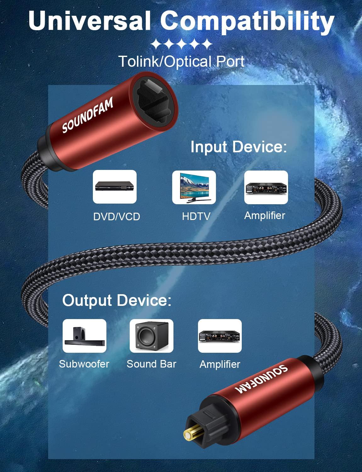 SOUNDFAM SOUNDFAM Optical Audio Cable Extension 6ft, TOSLINK Optical Extension Cable Male to Female Toslink Extension Adapter Cable for Soundbar TV - Wine Red