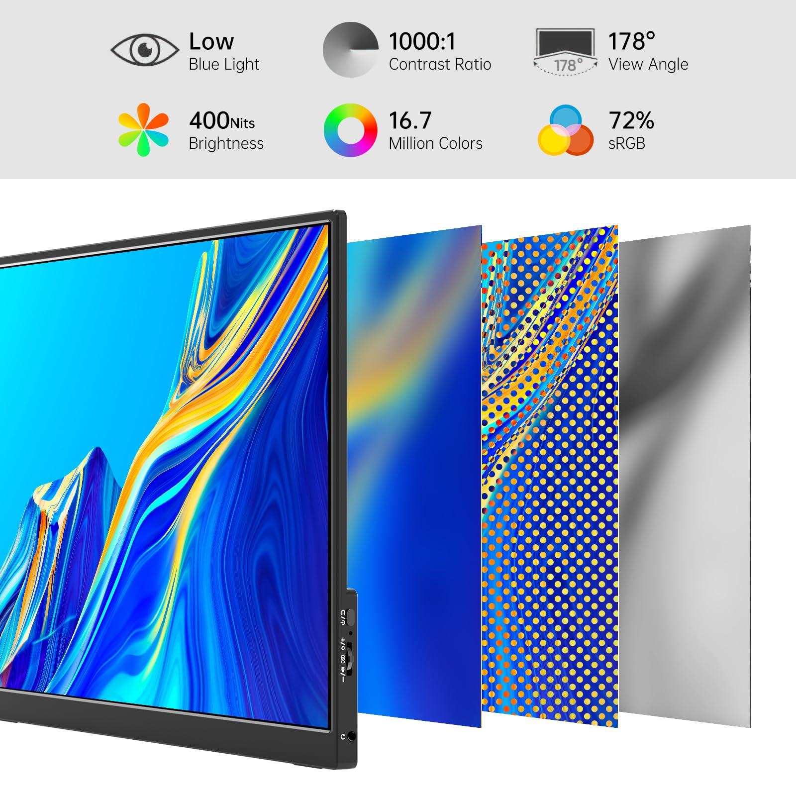 VILVA VILVA OLED Portable-Monitor-for-Laptop - 13.3 1080P FHD IPS Display USB-C HDMI Portable Monitor for Laptop with Cover and Speakers External Monitor for Laptop/PC/Mac/Phone/Xbox Switch/PS4/